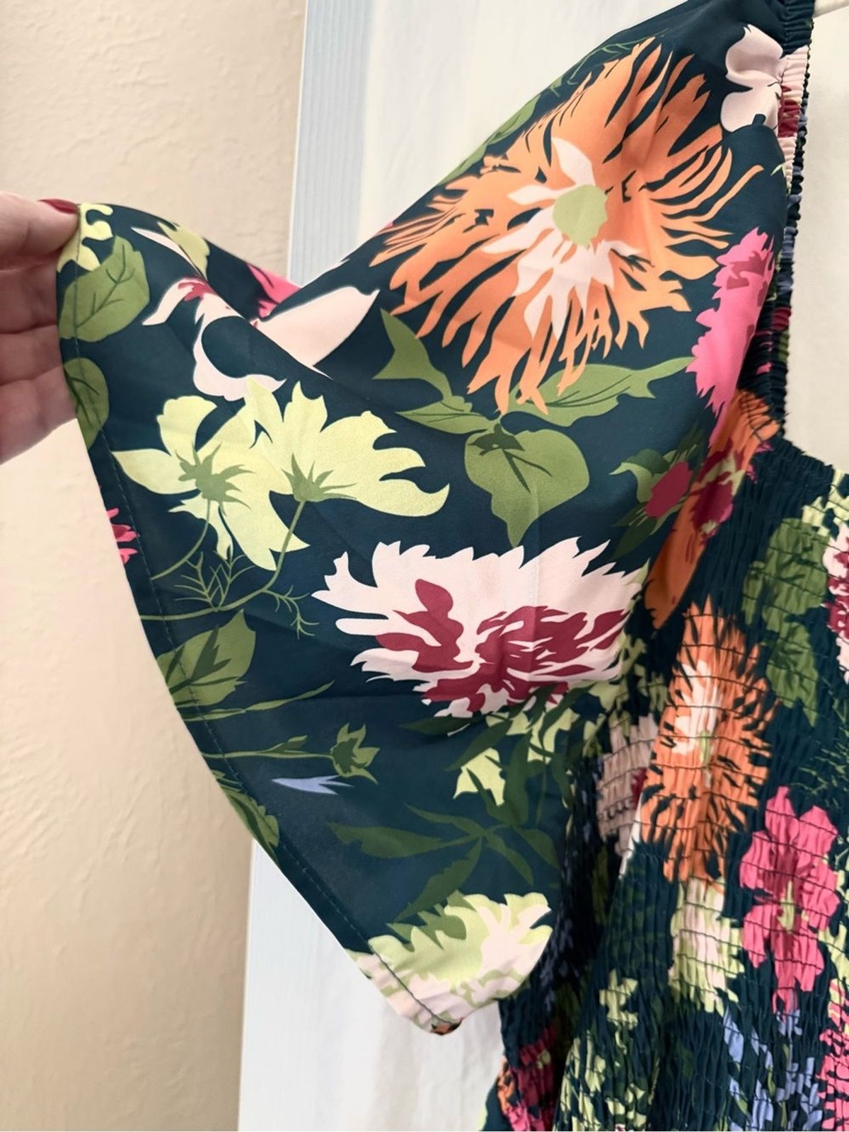 BloomChic Teal Floral Square-Neck Maxi Dress with Pink & Orange Blooms