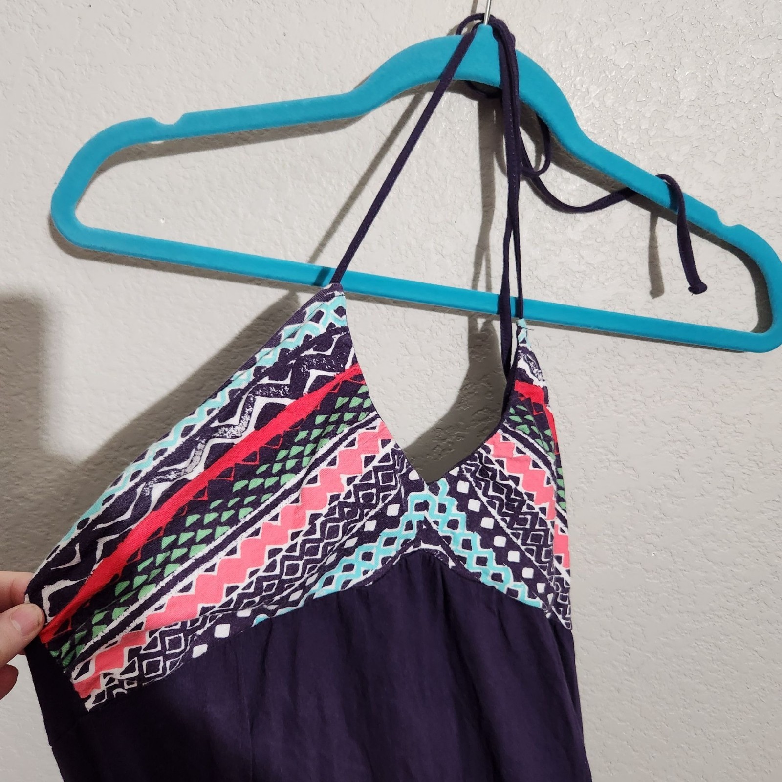 Womens Halter Dress Geometric Patterned Top & Solid Navy Skirt