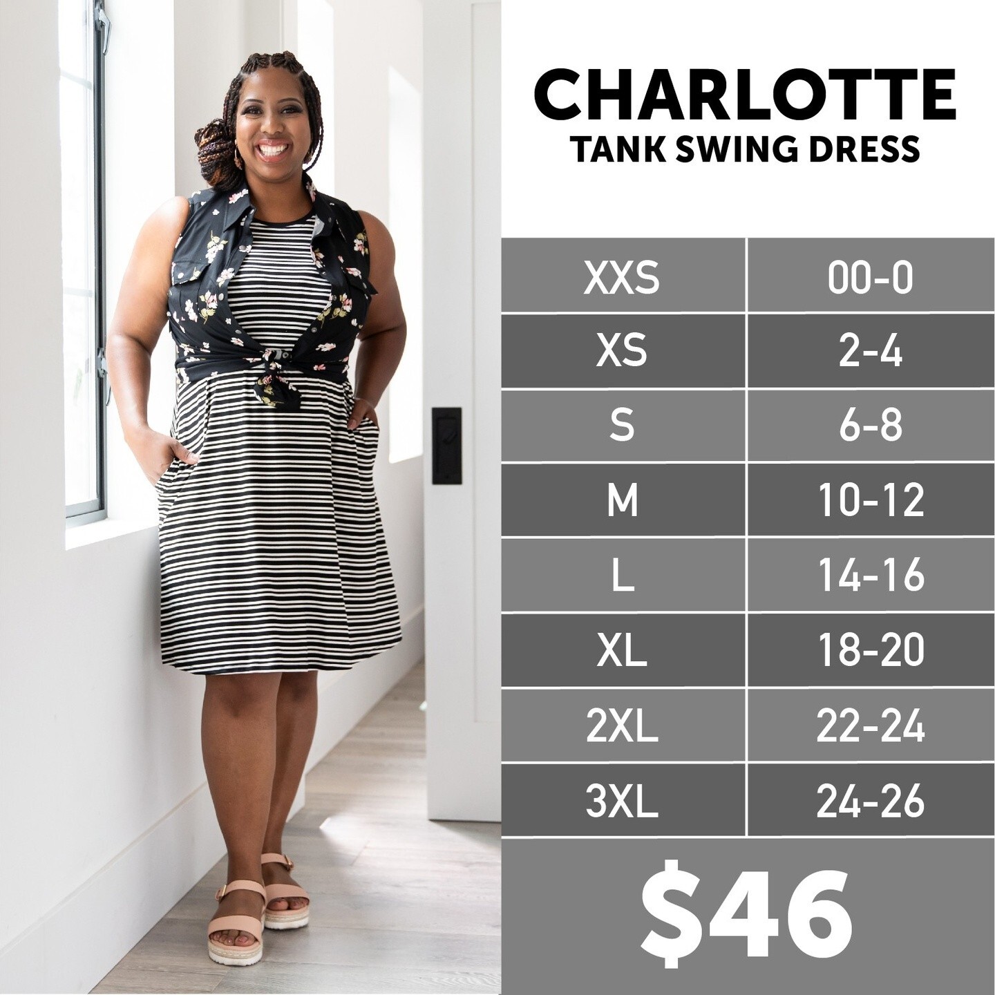 LuLaRoe Medium Charlotte Tank Swing Dress – As Pictured