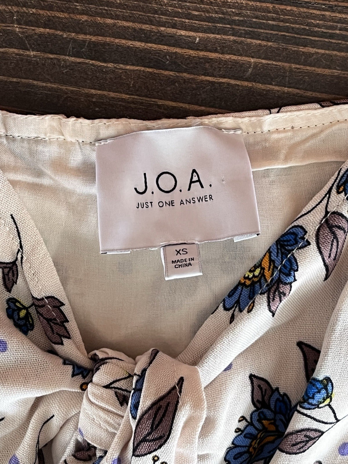 J.O.A Just One Answer Button Floral Dress (XS) Cream Blue Brown Linen Feel