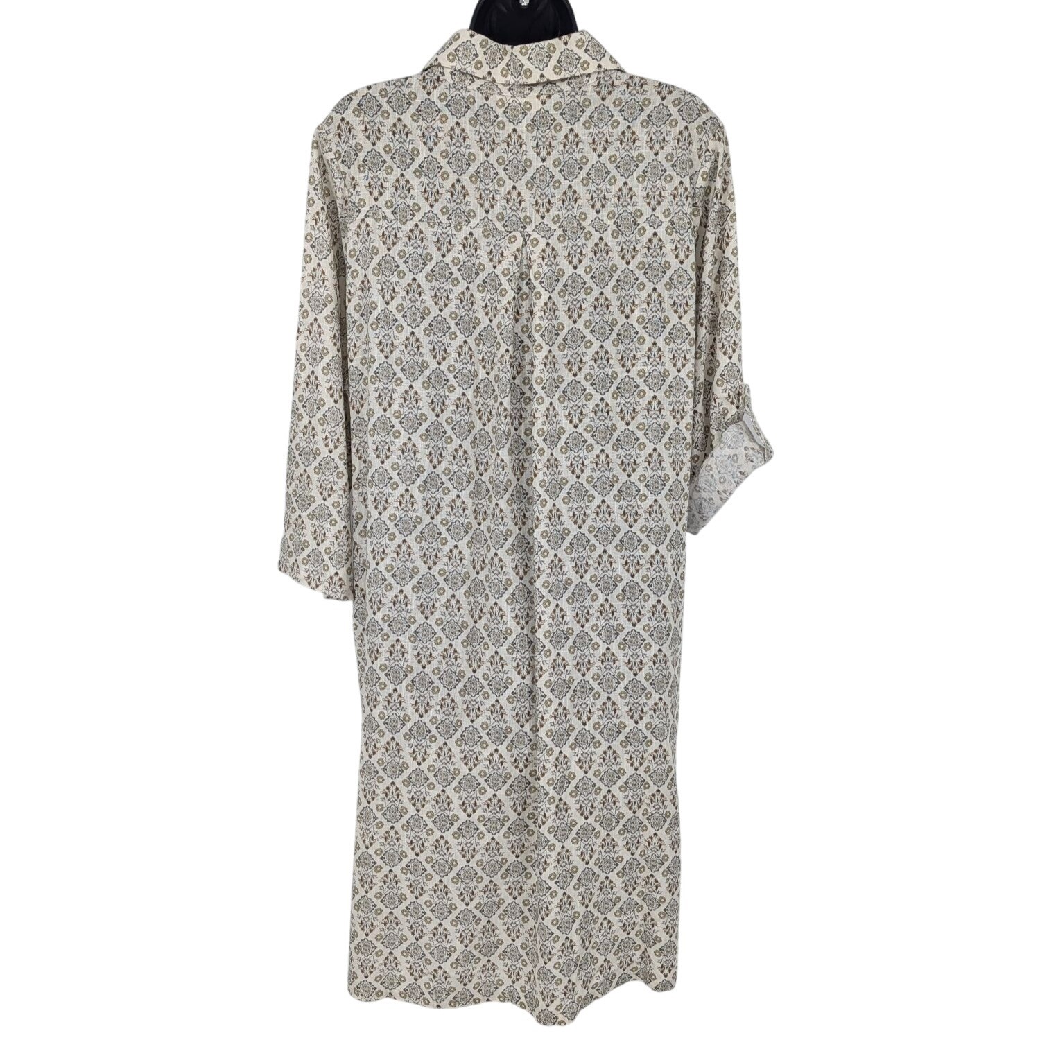 Floral Midi Shirt Dress Button Front Roll Tab Sleeve Prairie Cottage Art XLarge