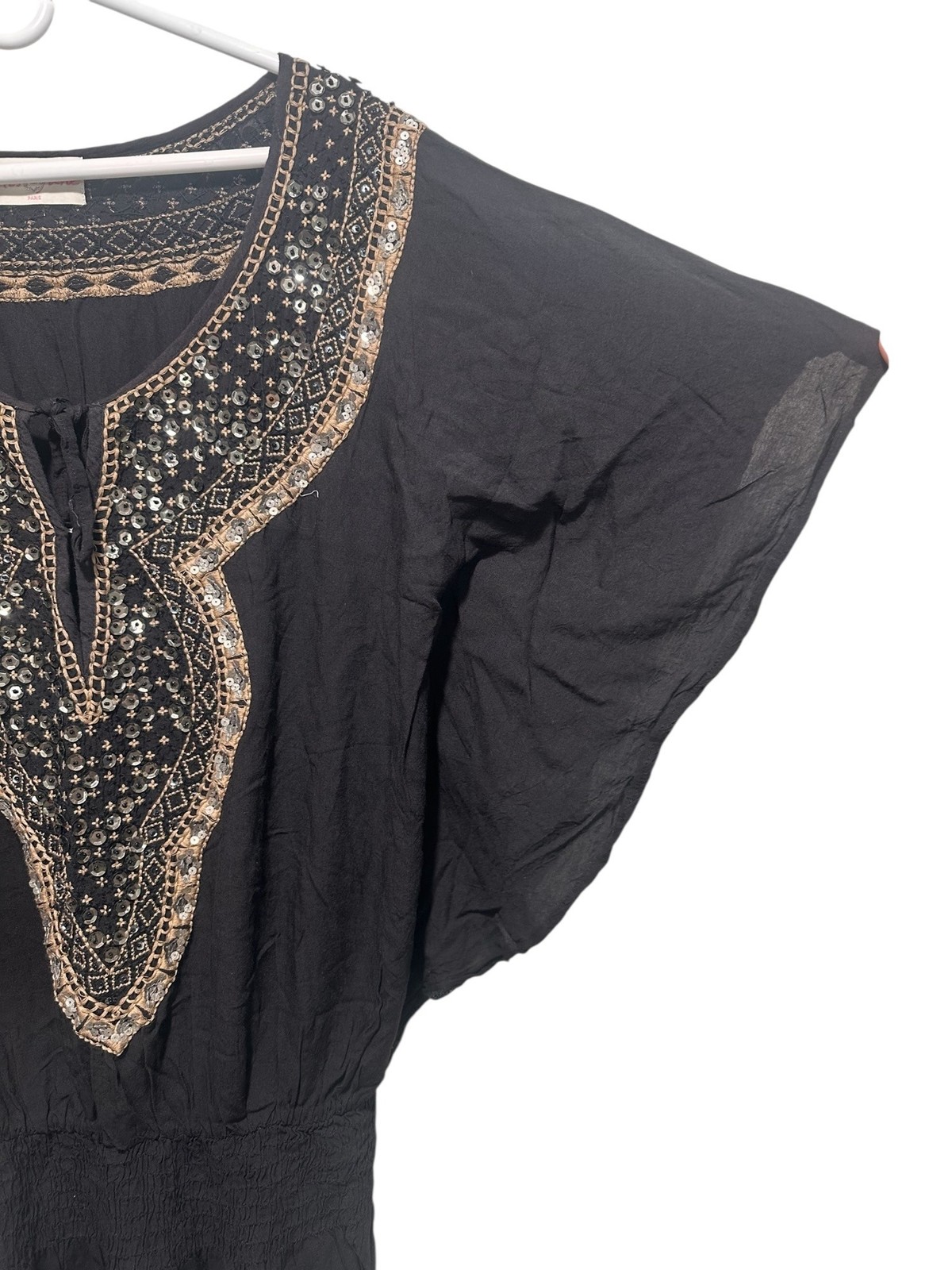 Miss June Whimsigoth Sequin Tunic Mini Dress S-L Black Embellished Festival Boho