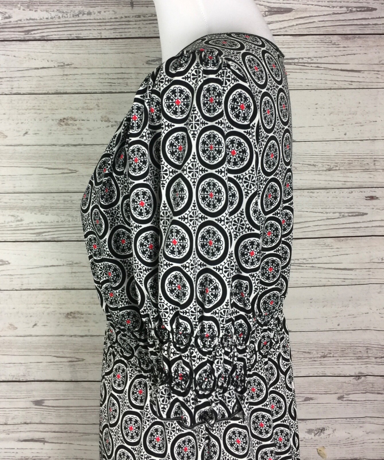 Max Edition Multicolor Geo Print Short Sleeve Surplice Blouson Dress Size M