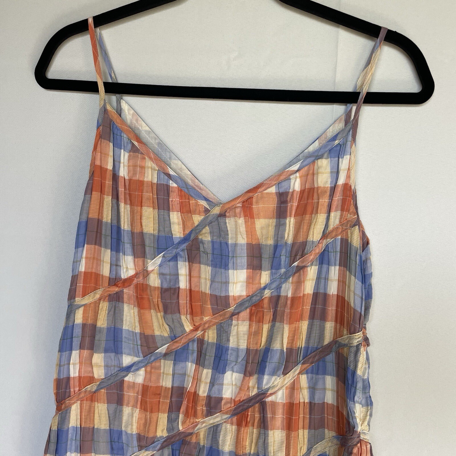 Rejina Pyo Maria checked crinkled cotton-blend maxi slip dress size UK 8 US 4 S