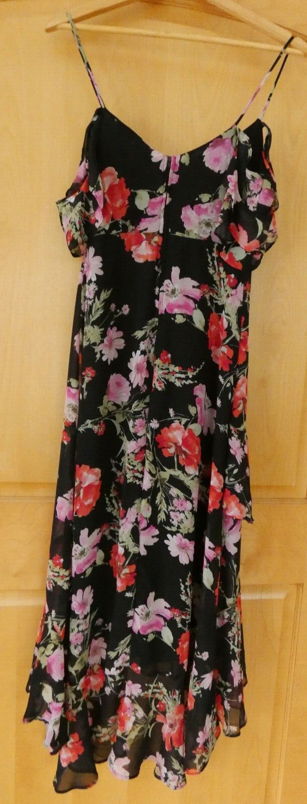 Speechless Ruffled Hem High-Low Maxi Cold Shoulder Dress Black Floral NWT size S