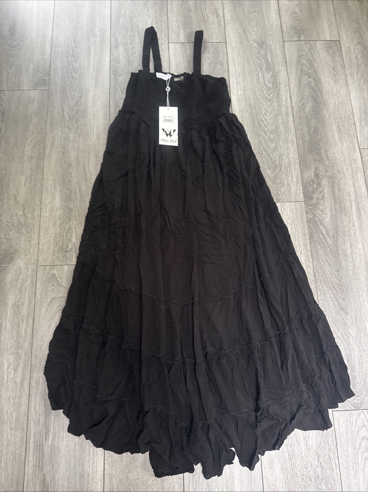 NWT – White Mark Womens Large Black Smocked Ruffle Maxi Dress