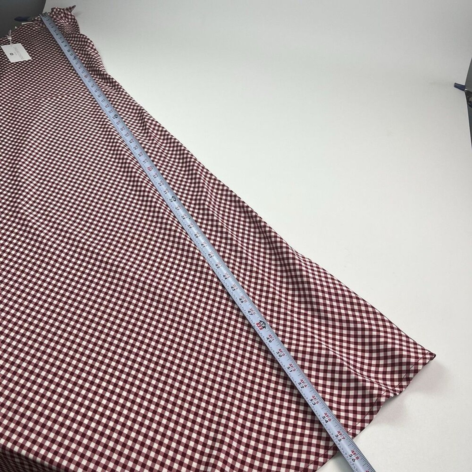 Caroline Constas Burgundy Gingham Maxi Dress M Tie Shoulder Bias Euro Summer NWT