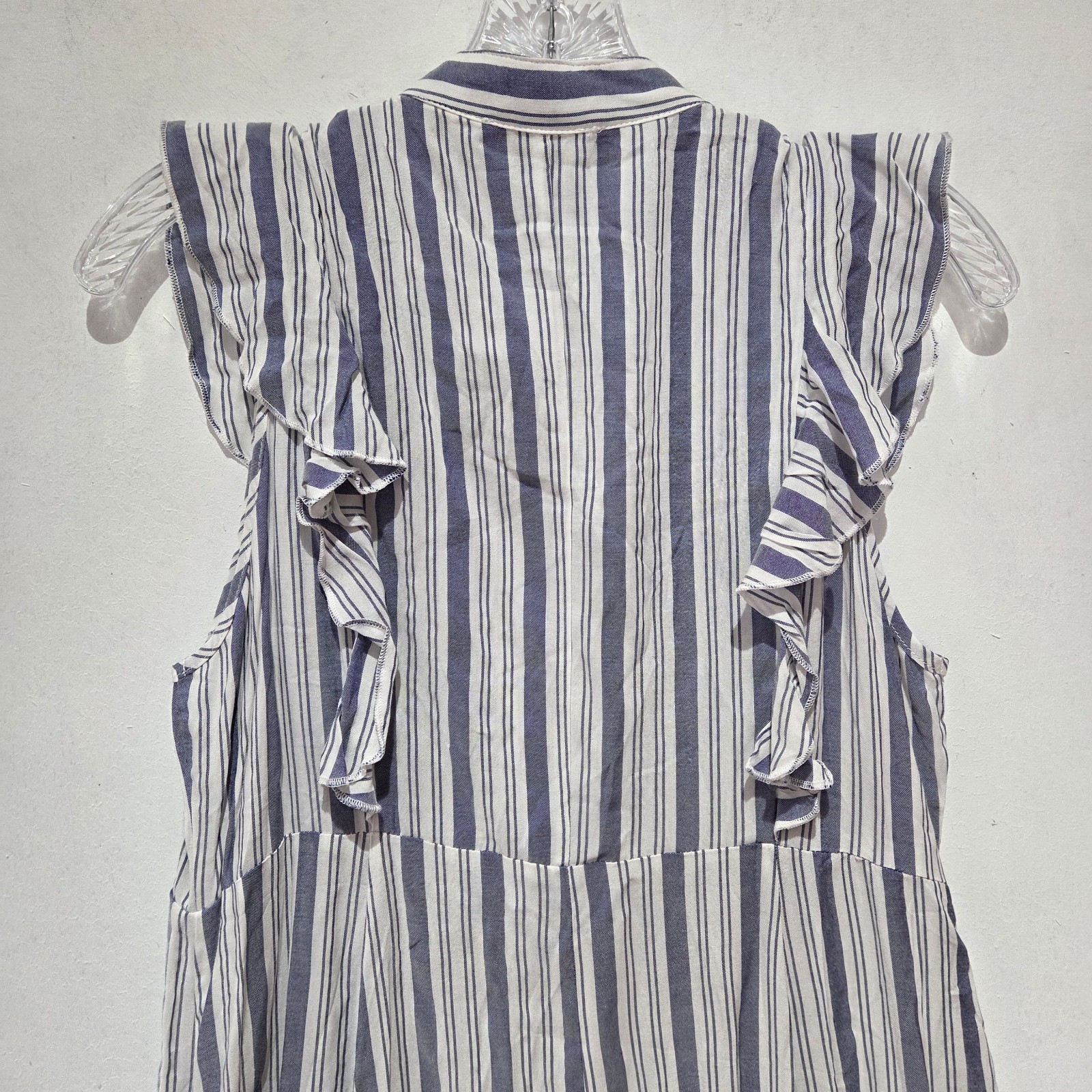 Button Down Dress Blue Stripe Size Large Nwt Short Sleeve By Suzanne Betro