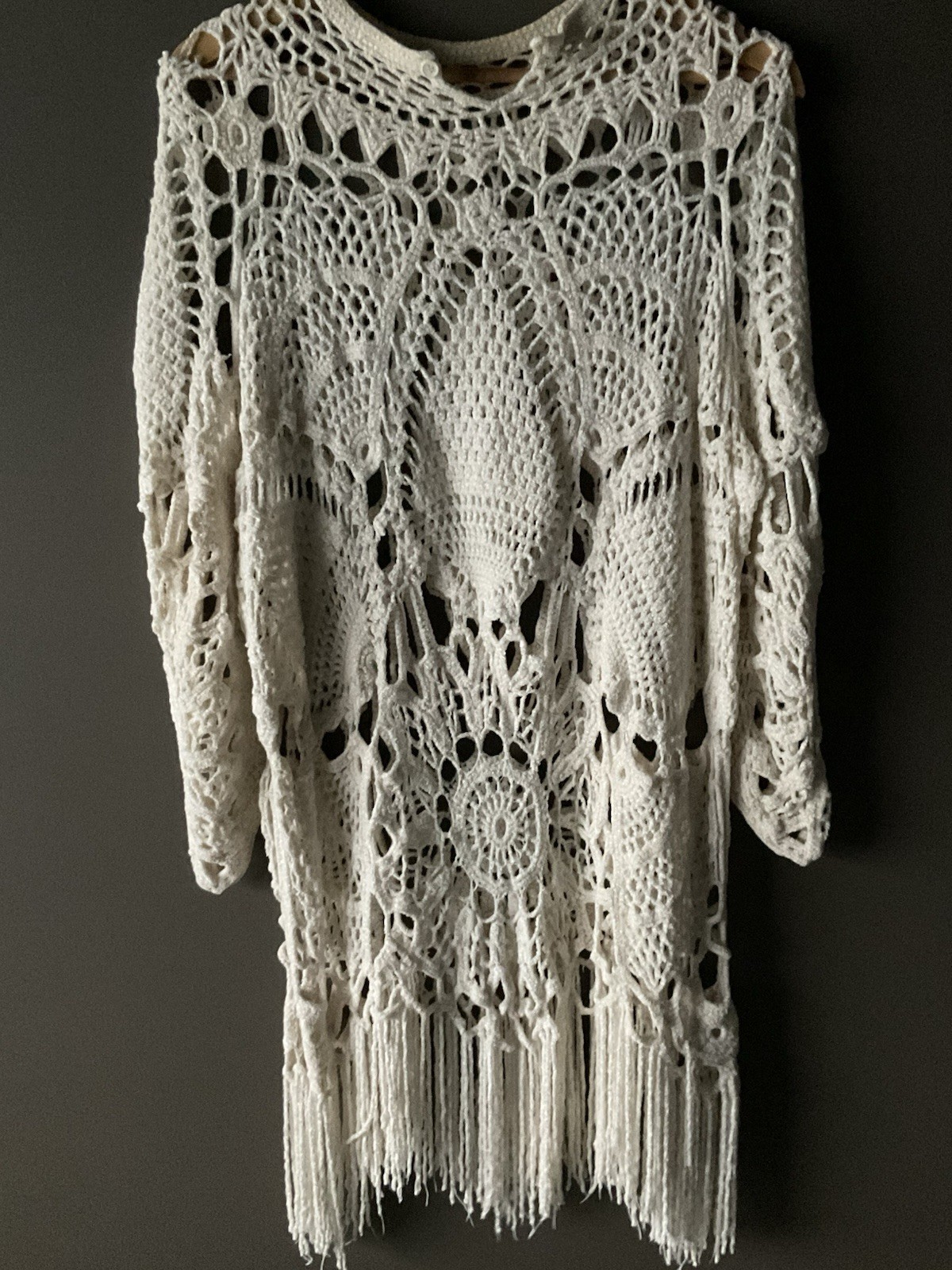 Vintage Michael Simon Crochet Fringe Floral Boho Retro 70s Look Hippie Dress