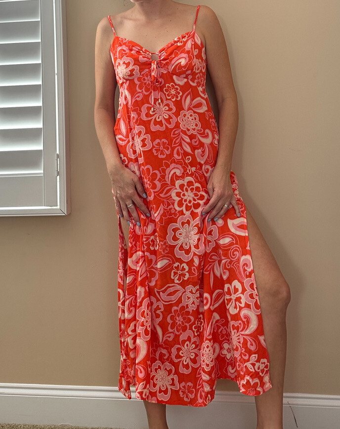 Olivaceous Tropical Maxi dress boutique Large