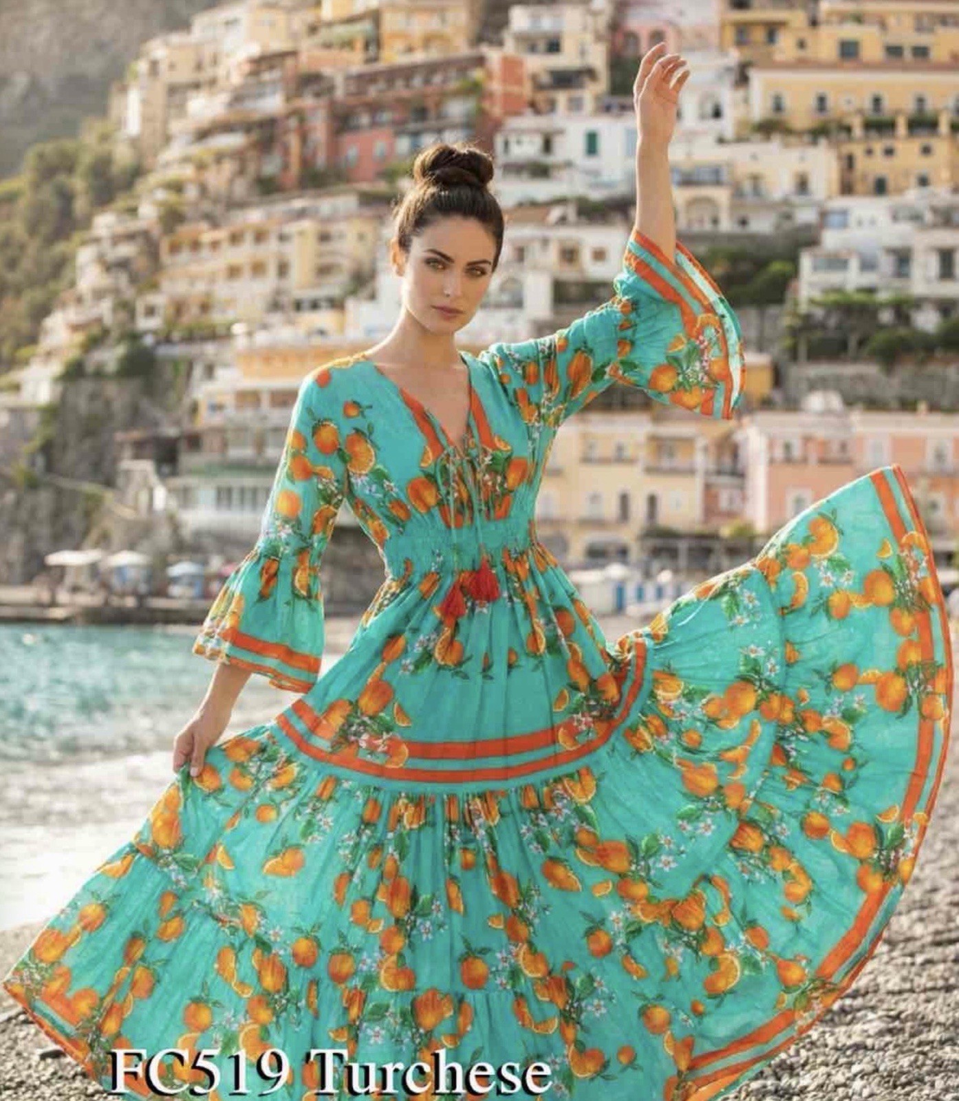 Antica Sartoria 2026 Aqua Orange 🍊 & Flowers Long Dress NWT O/S