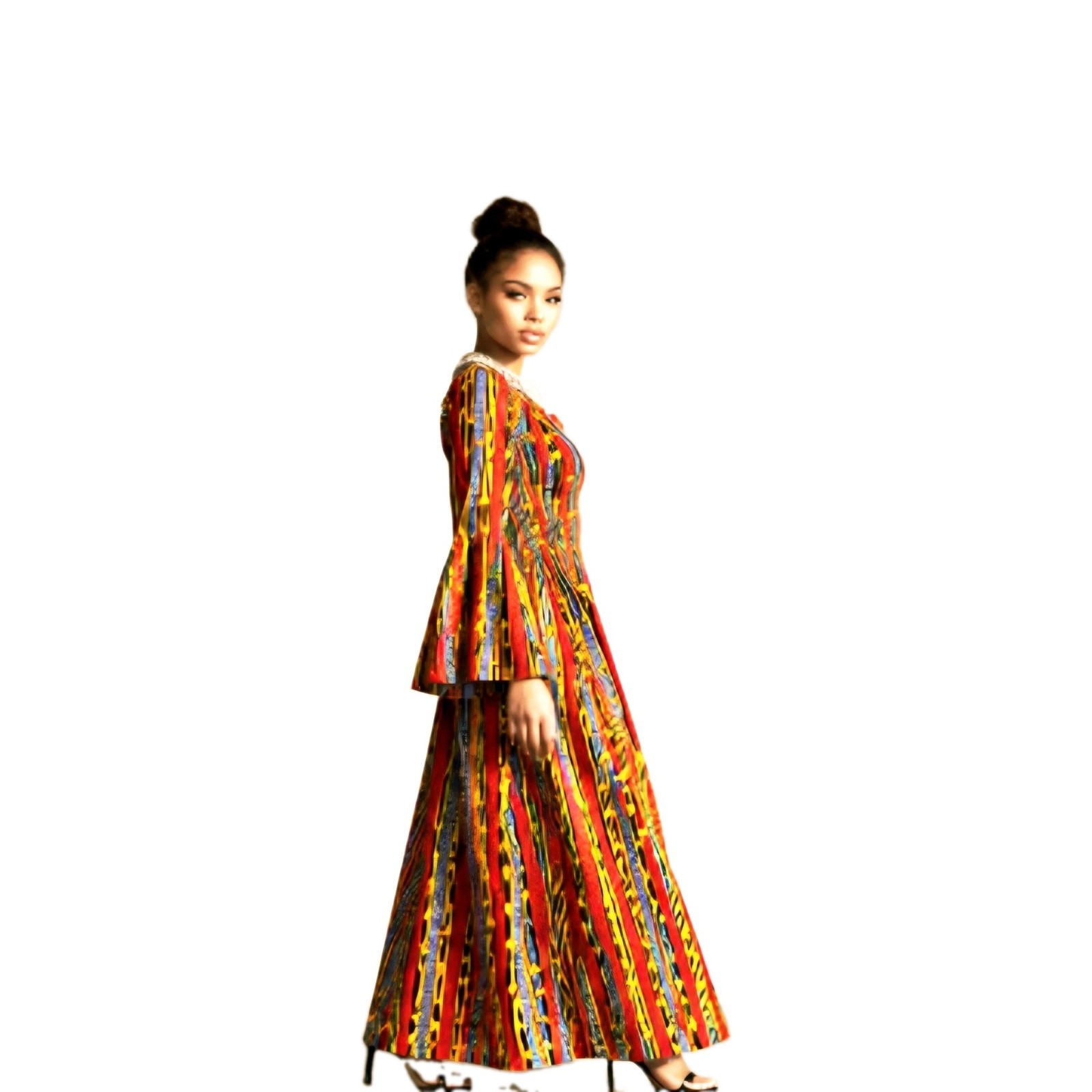 Women’s African Print Long Sleeve Maxi Dress — Wax Print Bohemian Elegant Dress