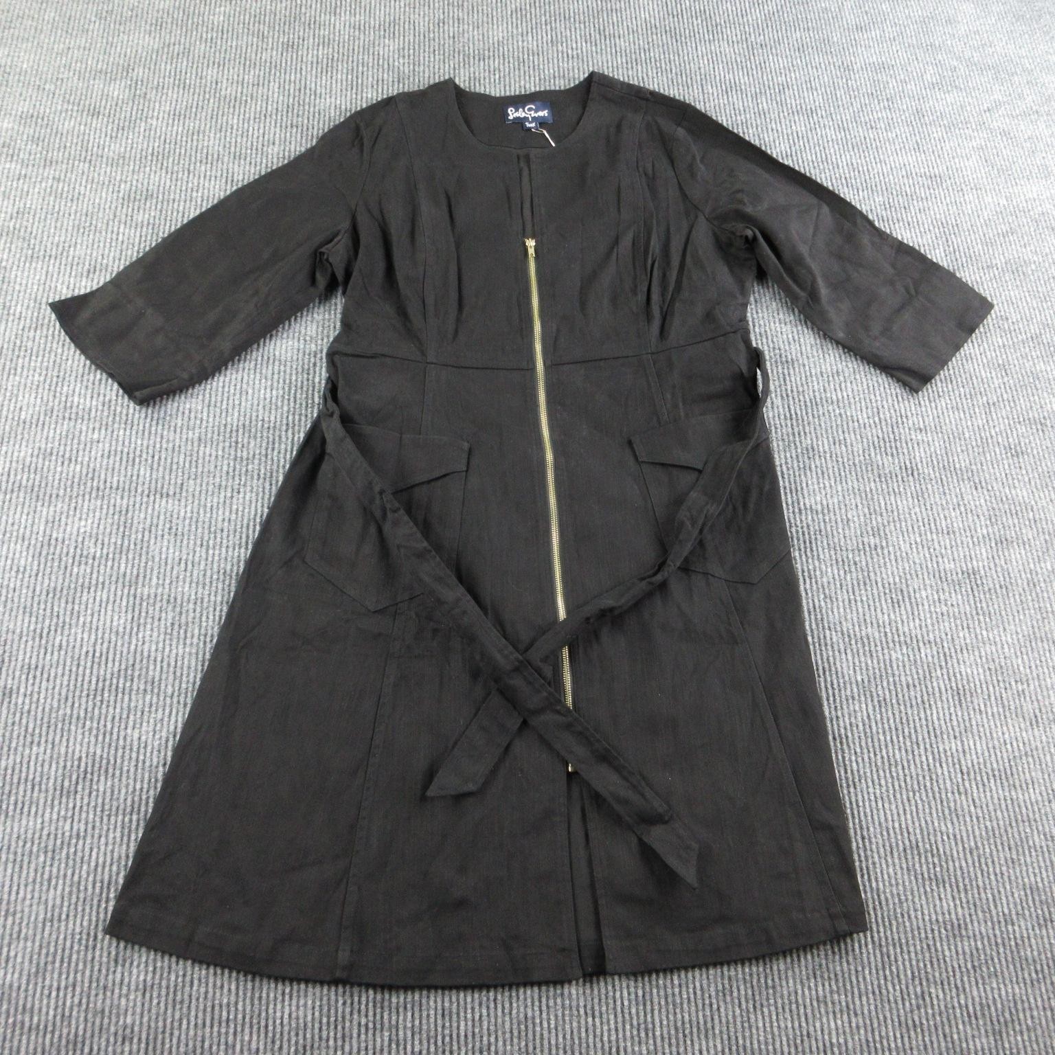 Lesley Evers Dress Womens 2X Black Millicent A-Line Midi Zip Pockets 3/4 NWT