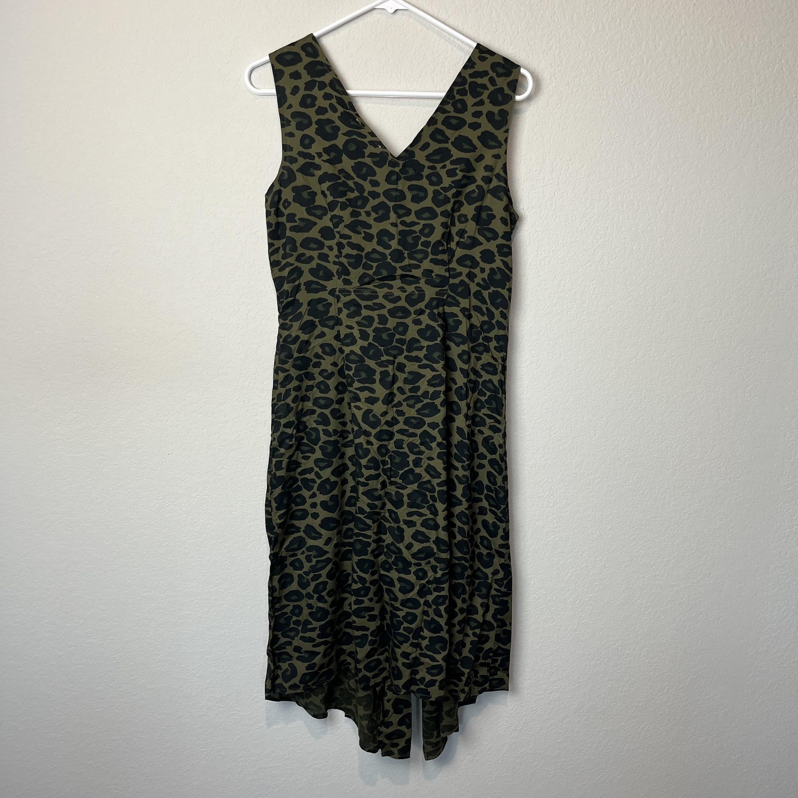 Beachlunchlounge Dress Womens Small Green Jungle Anais Leopard Midi Sleeveless