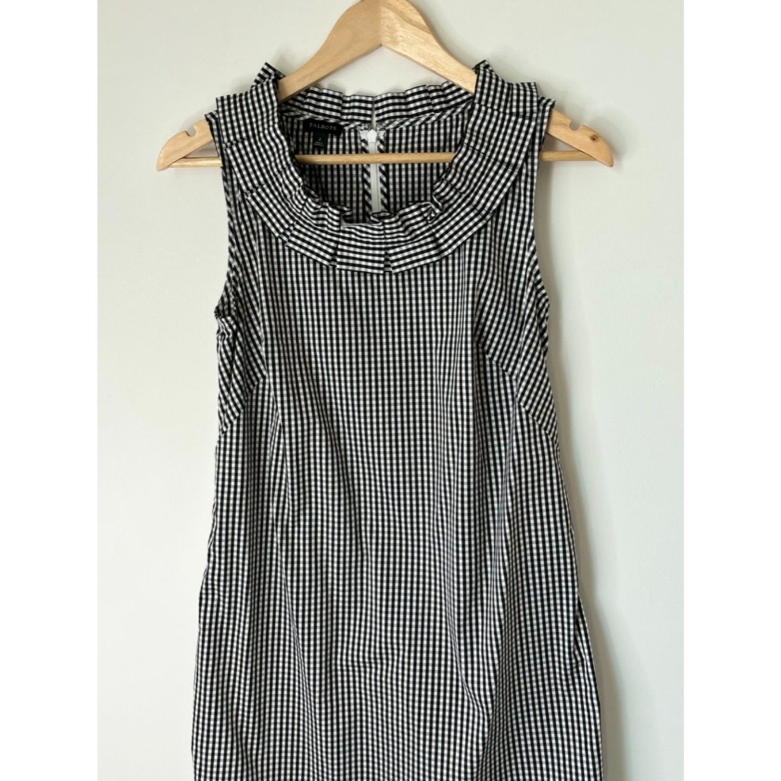 Talbots Gingham Black White Classic Holiday Neutral Timeless Dress Size 2 E72