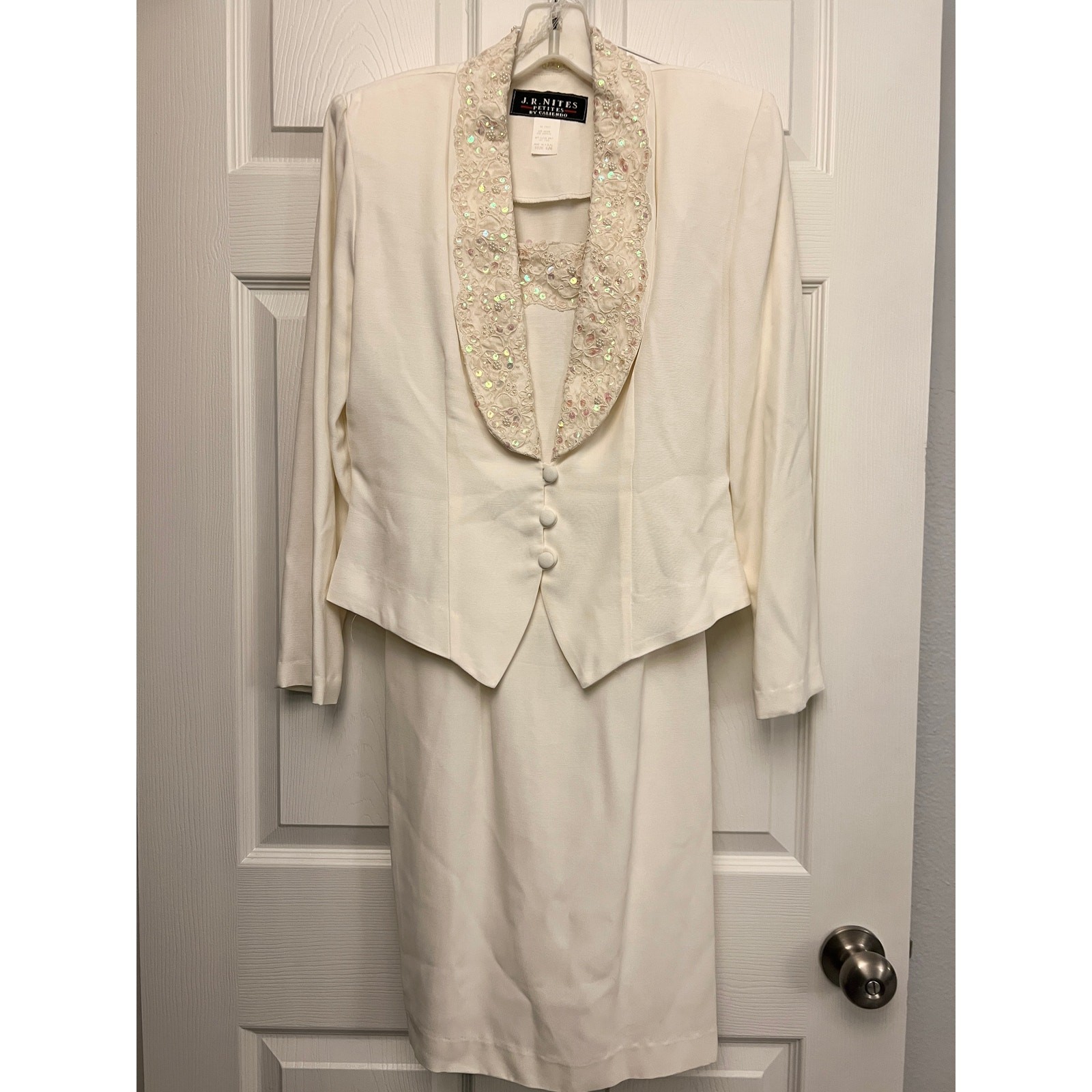 Vintage J.R. Nites by Caliendo White Beaded Sequined Lace Dress & Blazer Set
