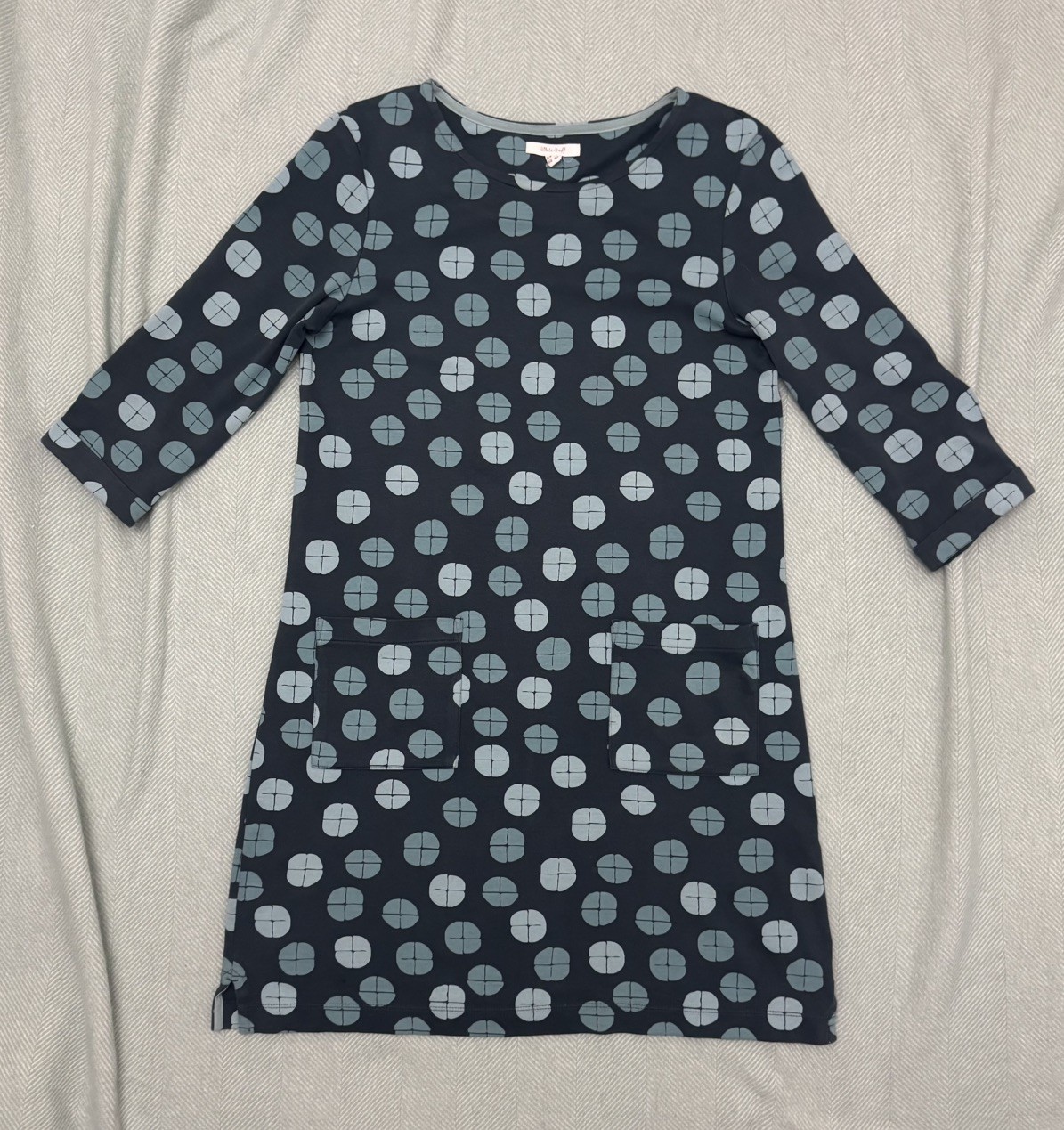 White Stuff Albie Dress Stretch Size UK 12 US 8 Navy Blue Light Blue Abstract