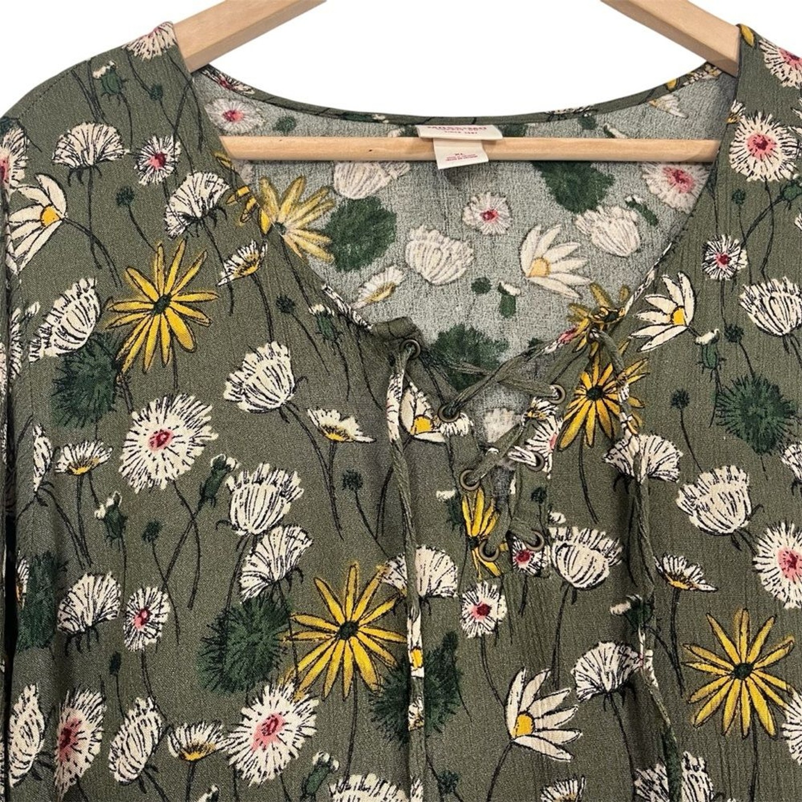 Mossimo Supply Co. Olive Green Floral Bell-Sleeve Dress XL
