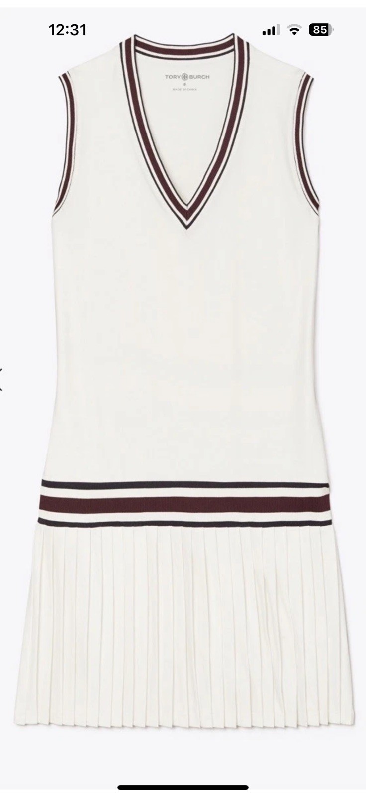 Tory Burch Sport Dress Pleated Pullover Performance V-Neck Knit Tennis Sz M