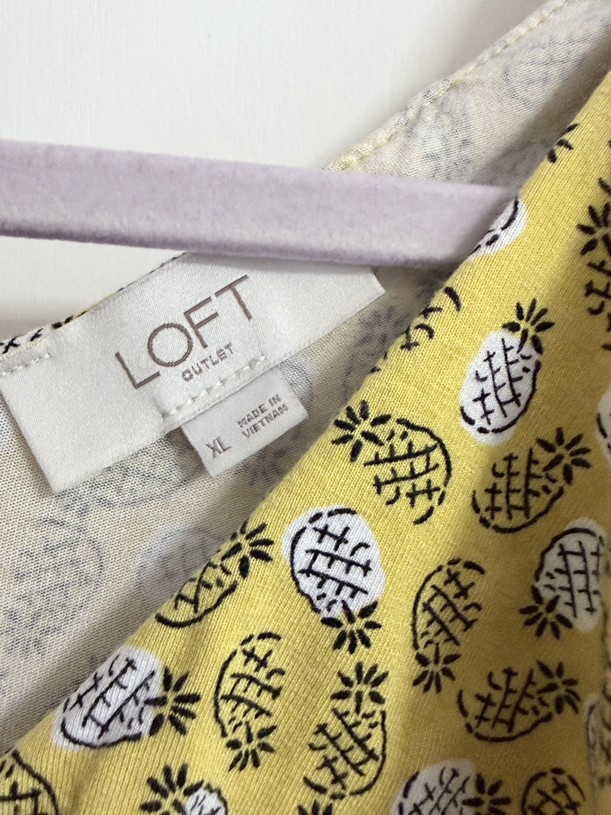 Ann Taylor Loft Fit n Flare Swing Dress XL Yellow Pineapple Fruit Beachy Flowly