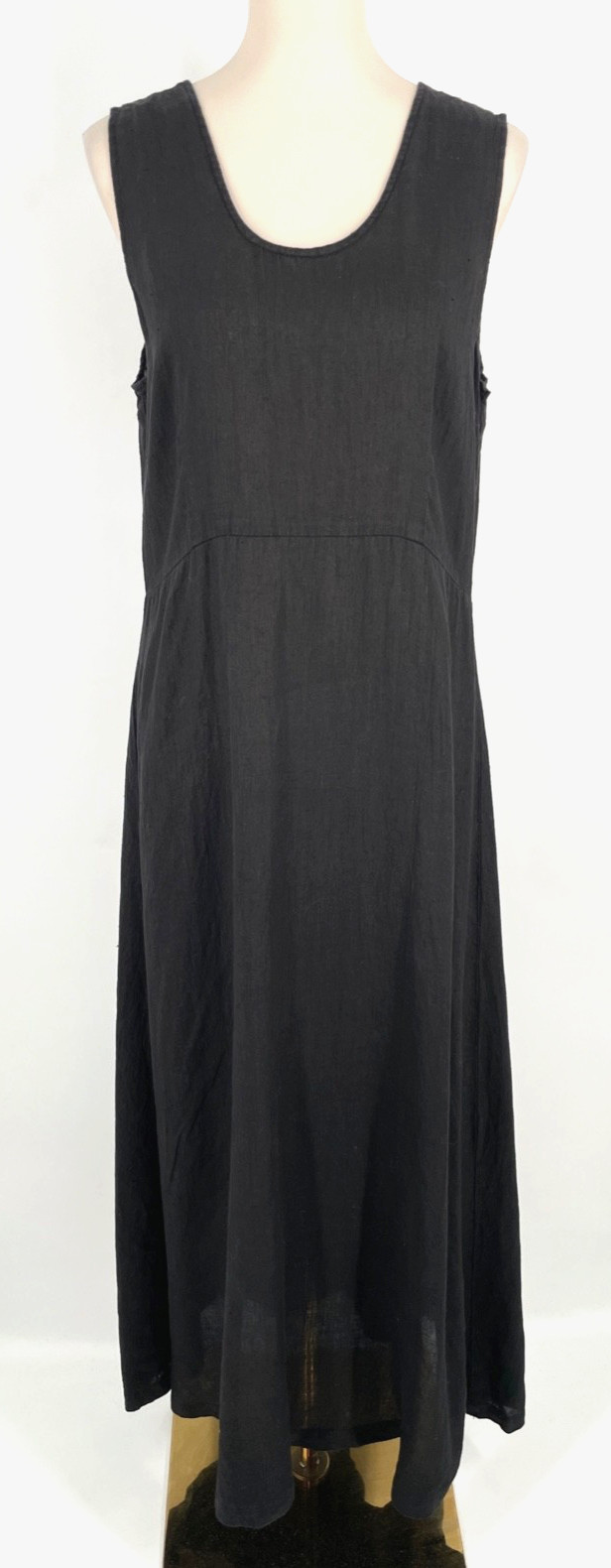 VTG Fresh Produce womens size L/XL Black 100% Linen Dress Button back sleeveless
