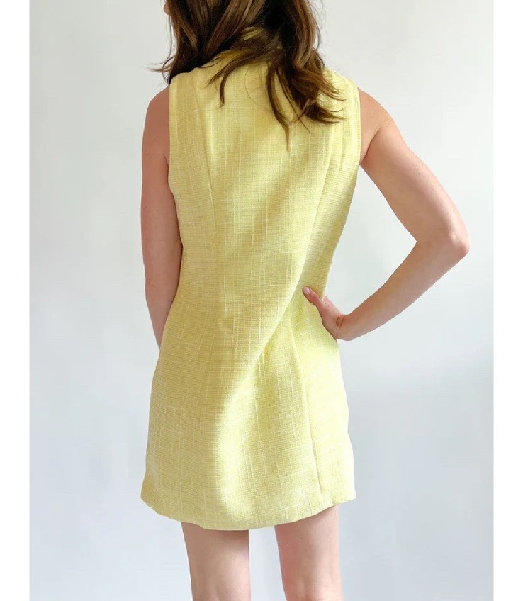 XS Lost + Wander “Golden Hour” sleeveless tweed mini dress in Lemon Drop Yellow