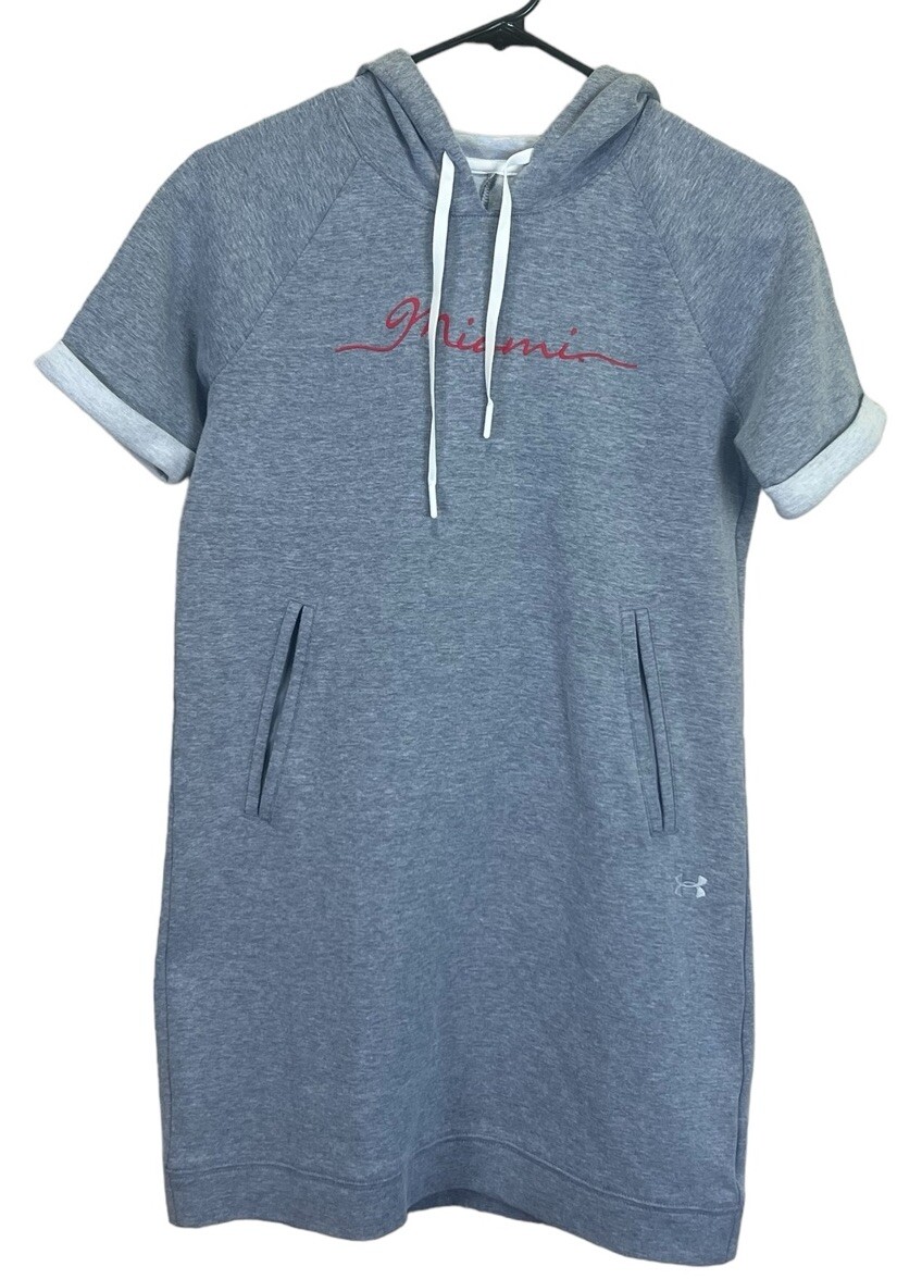 Under Armour Loose Miami Hooded Sweatshirt Dress Womens Gray Knit Size XS