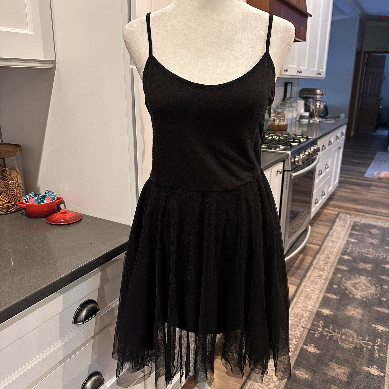 VTG Billabong 90s Y2K Cami Tulle Dress L Black Witchy Whimsigoth Fairy Grunge