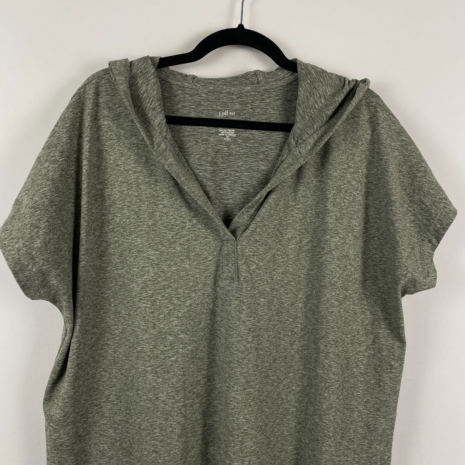J Jill Green Fit Supreme Stretch Hooded Dress Size Petite XL Short Sleeve