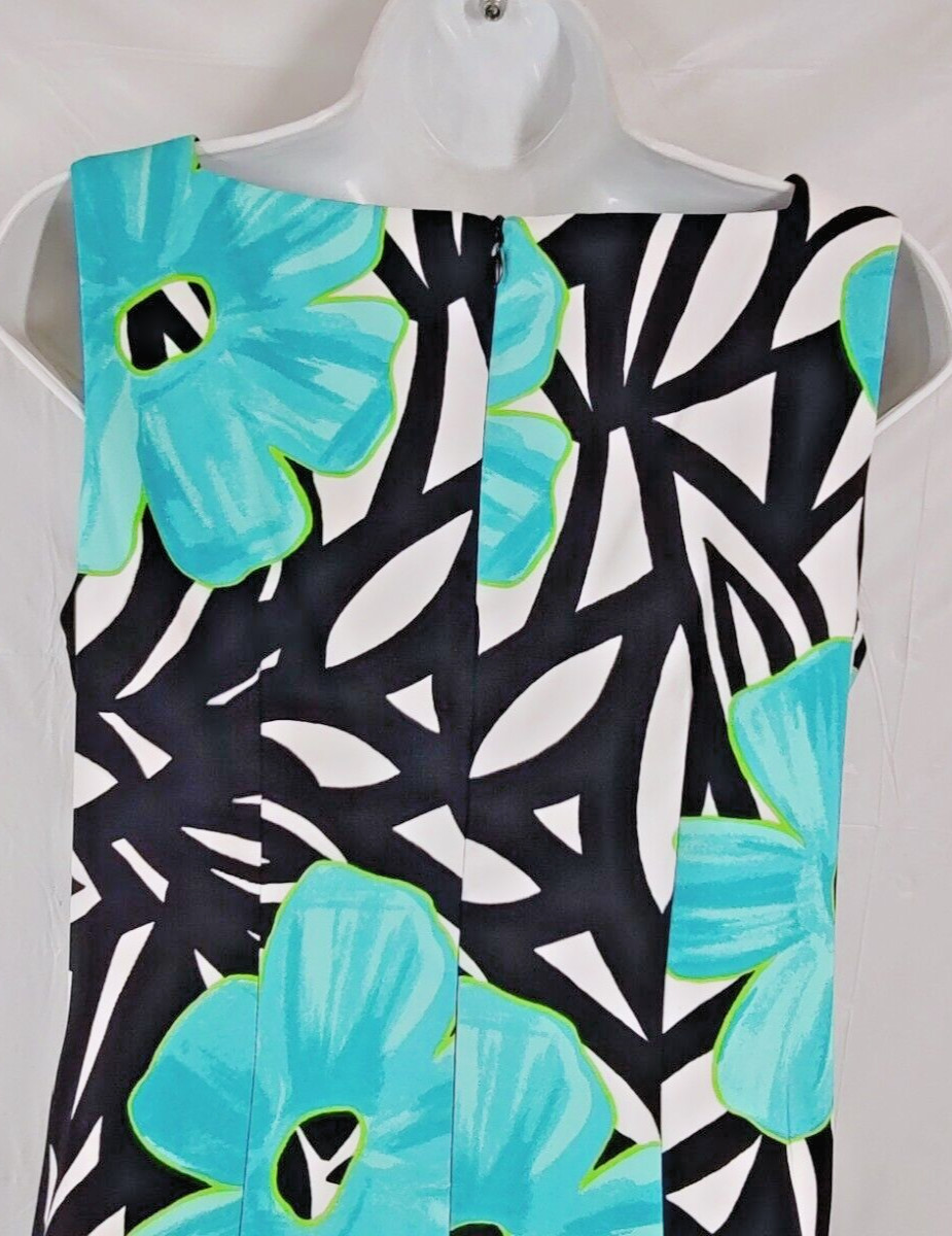 AB Studio Dress 10 Basic Shift Sheath Black Teal Blue Floral Sleeveless Stretch