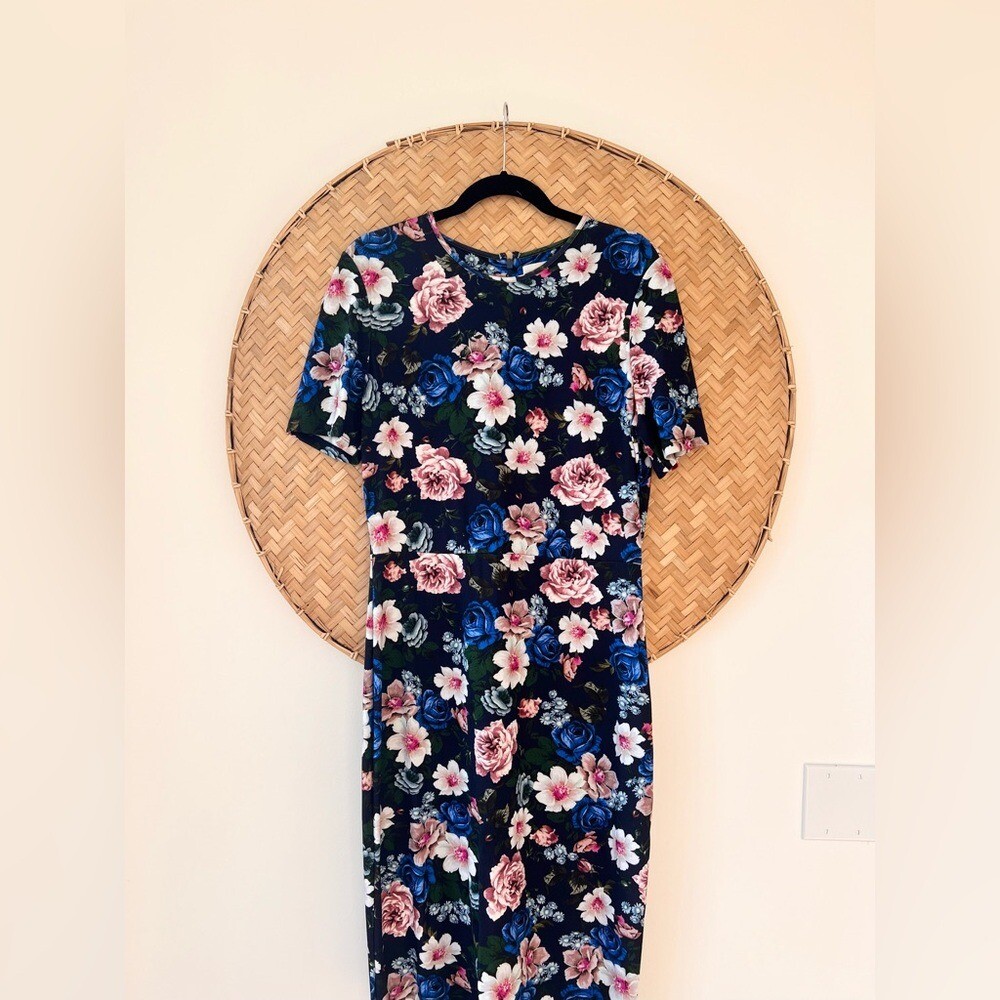 GORGEOUS ERDEM SUMMER FLORAL-PRINT PONTE DRESS STRETCHY SLIP-ON EUC