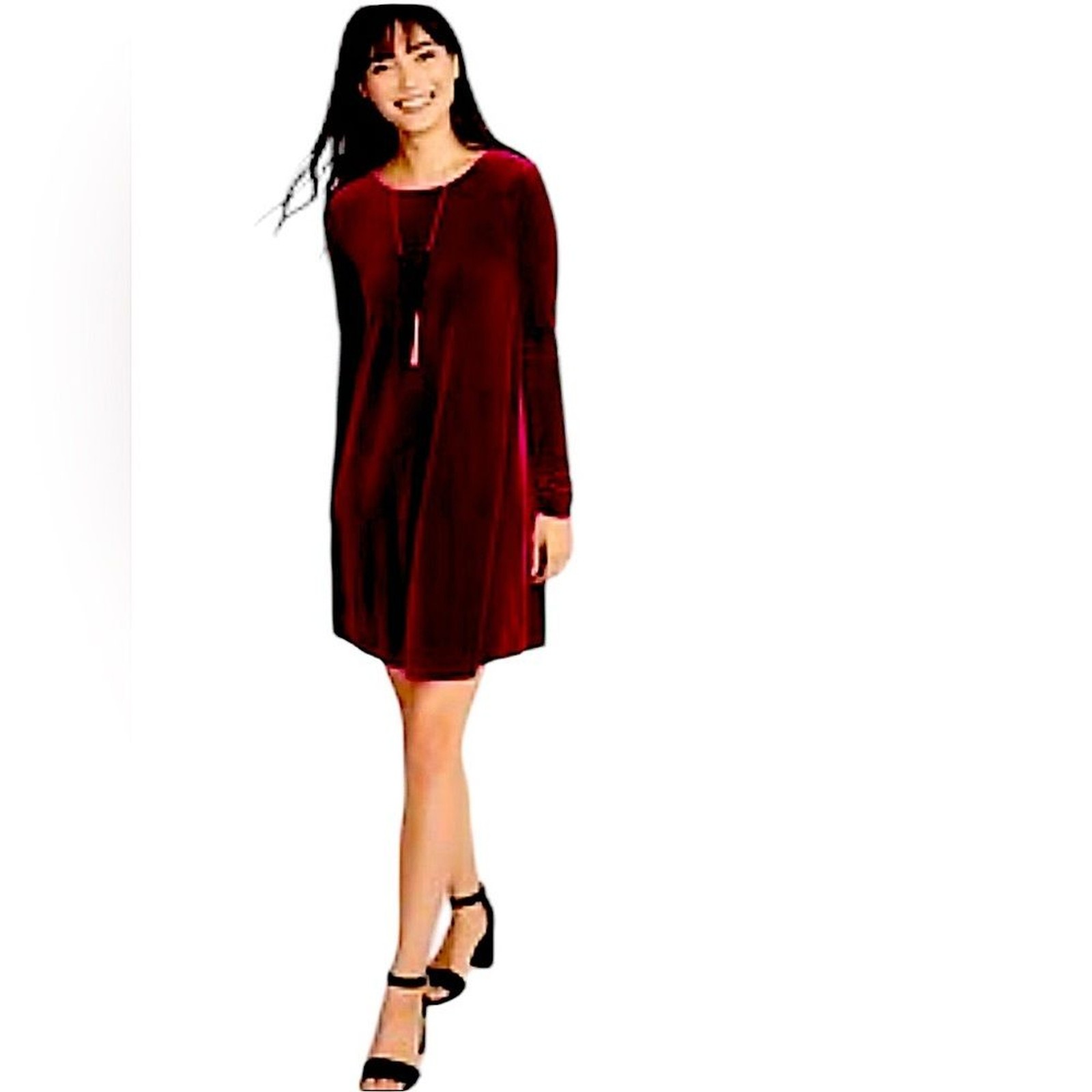 CYNTHIA ROWLEY DARK ACADEMIA VELOUR STRETCH ROUND WIDE NECK 3/4 SLEEVE DRESS M
