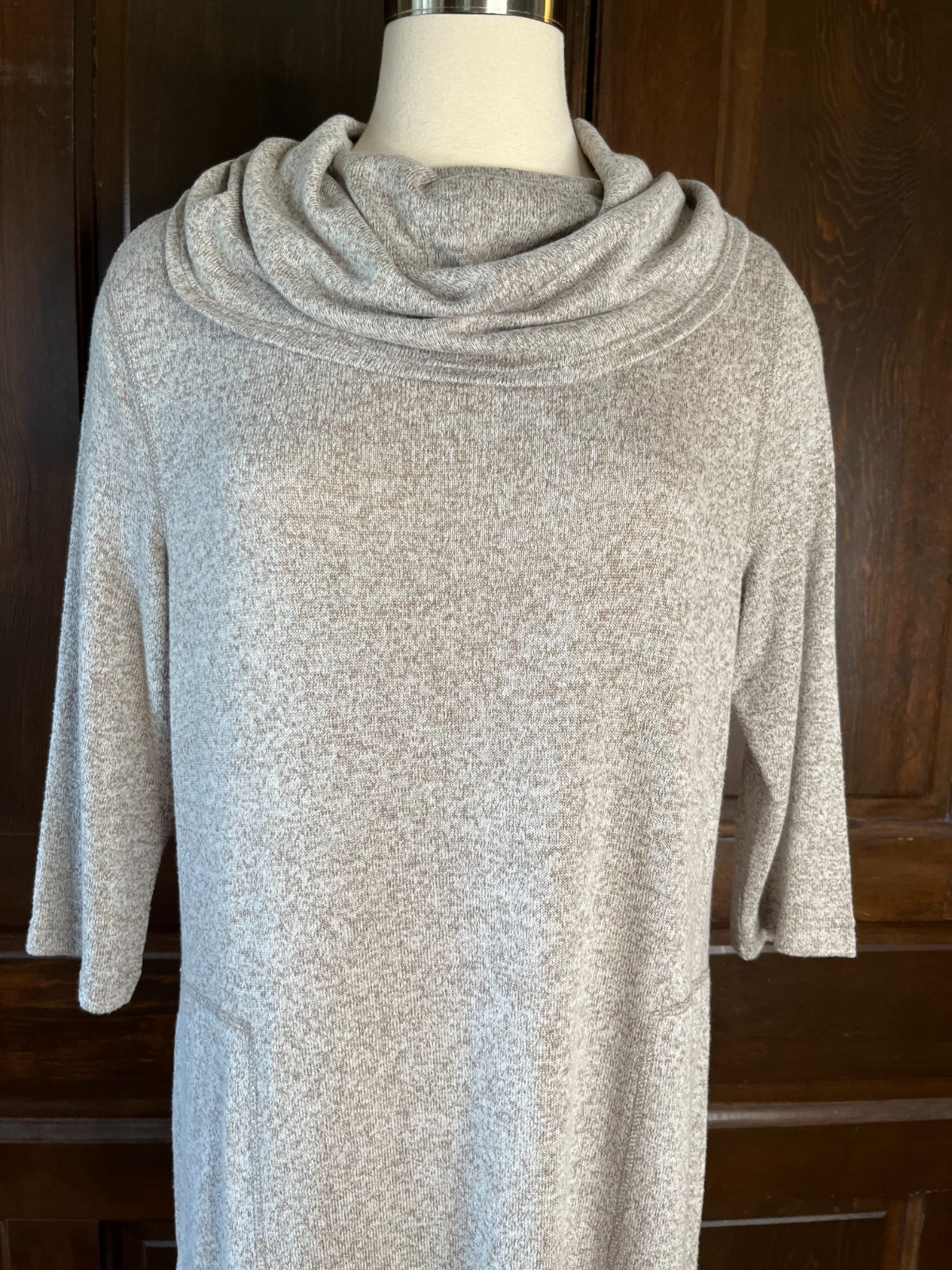 Soft Surroundings Cowl Neck Long Knit Dress NWOT Women’s Size PM Beige Heather