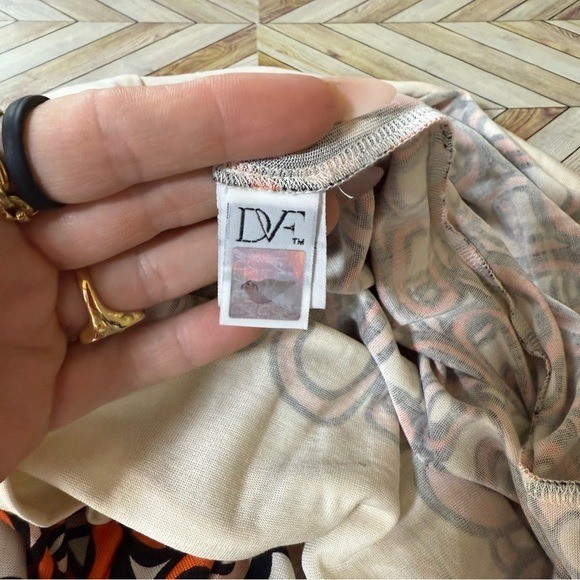 DVF Mini Shift Dress Mod Retro 14 Ivory Orange Geometric Silk Jersey 60s Style