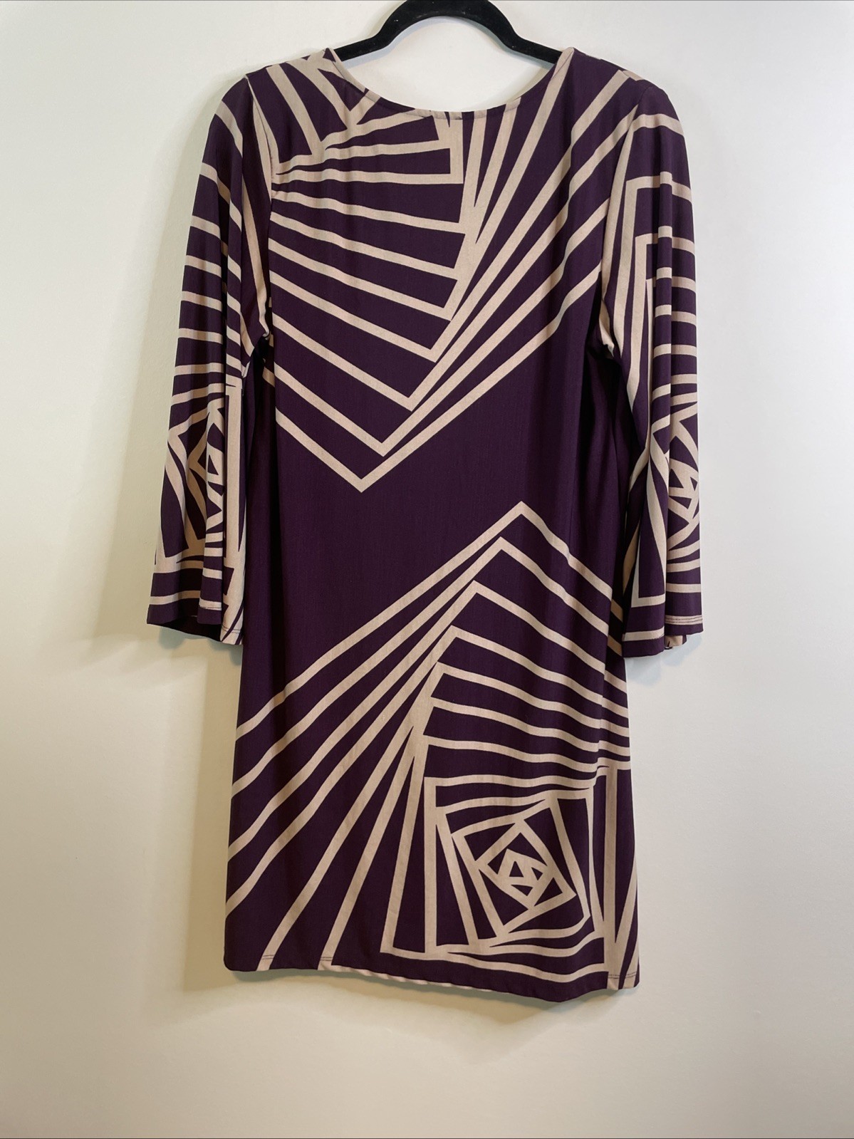 Haani Petite PXL Purple Geometric Shift Dress 3/4 Sleeve Stretch Tunic