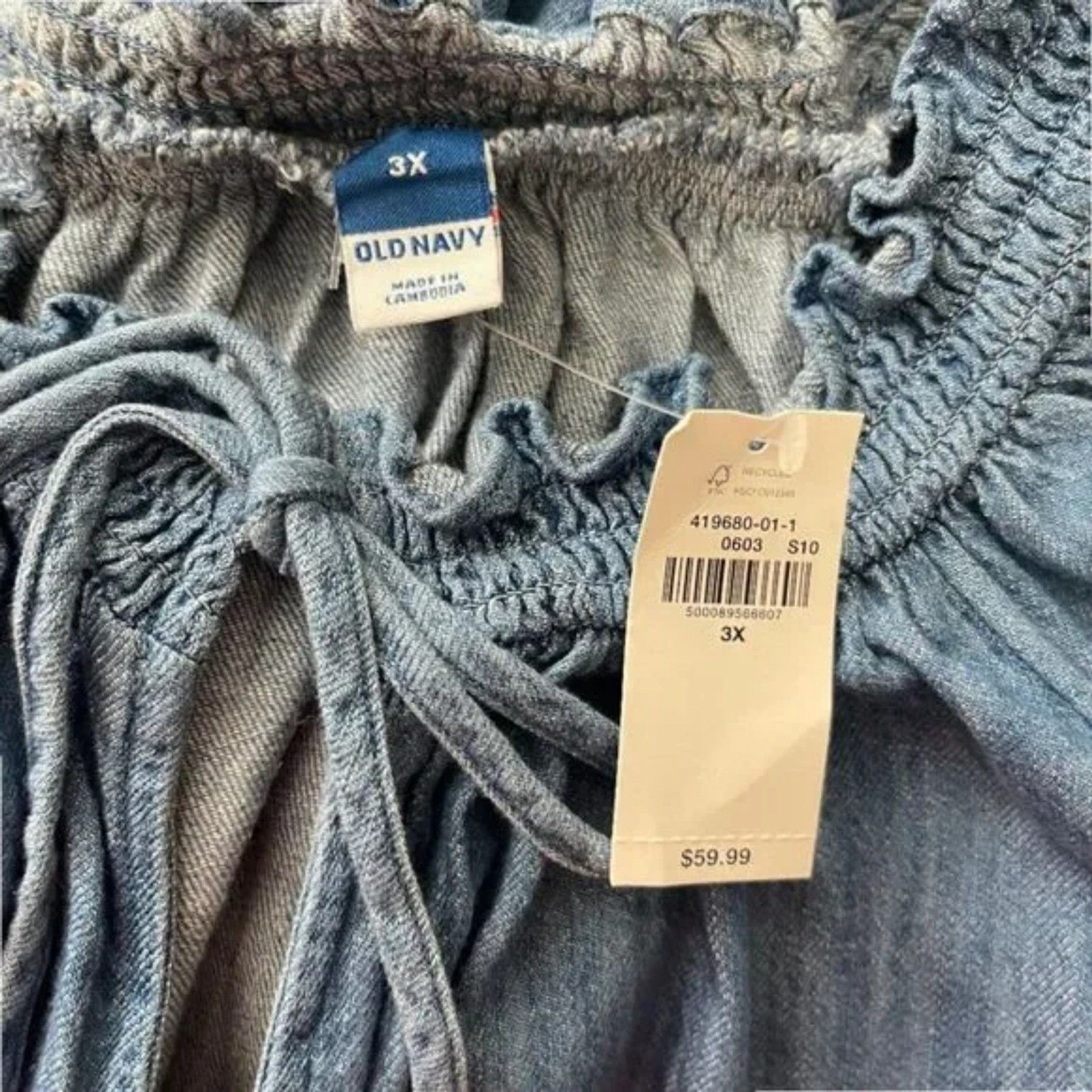OLD NAVY Puff-Sleeve Non-Stretch Denim Mini Poet Swing Dress, Size 3X