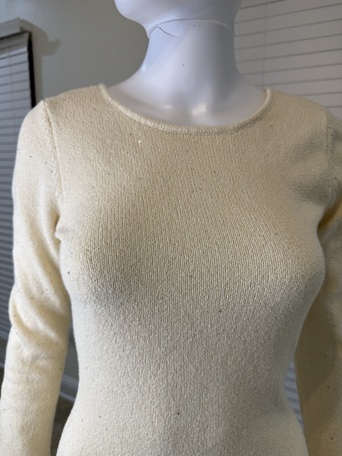 WEWOREWHAT Beige Sequin Knit Open Back Long Sleeve Mini Dress Women’s Size M