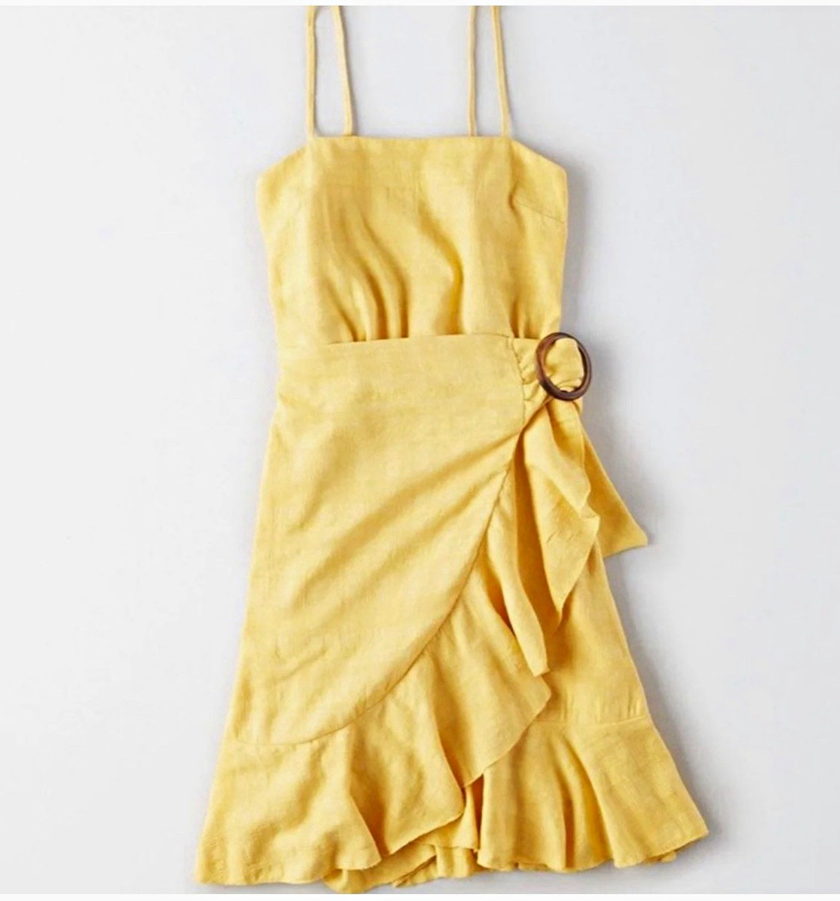 American Eagle Outfitters Yellow Plaid Mini Sundress Square Neck Ruffle XS