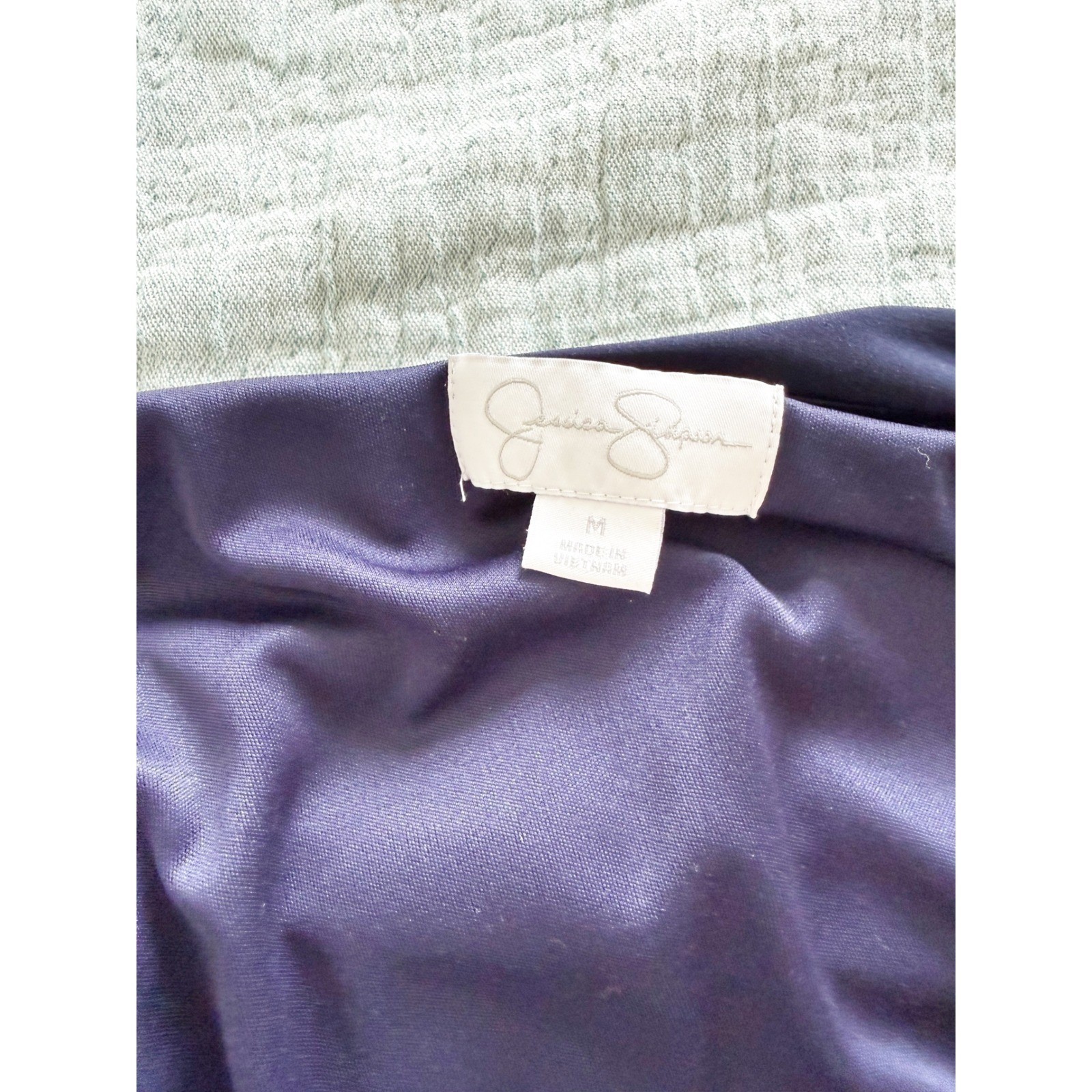 Jessica Simpson Navy Blue Faux Wrap Mini Dress Cold Shoulder Tassel Belt Size M