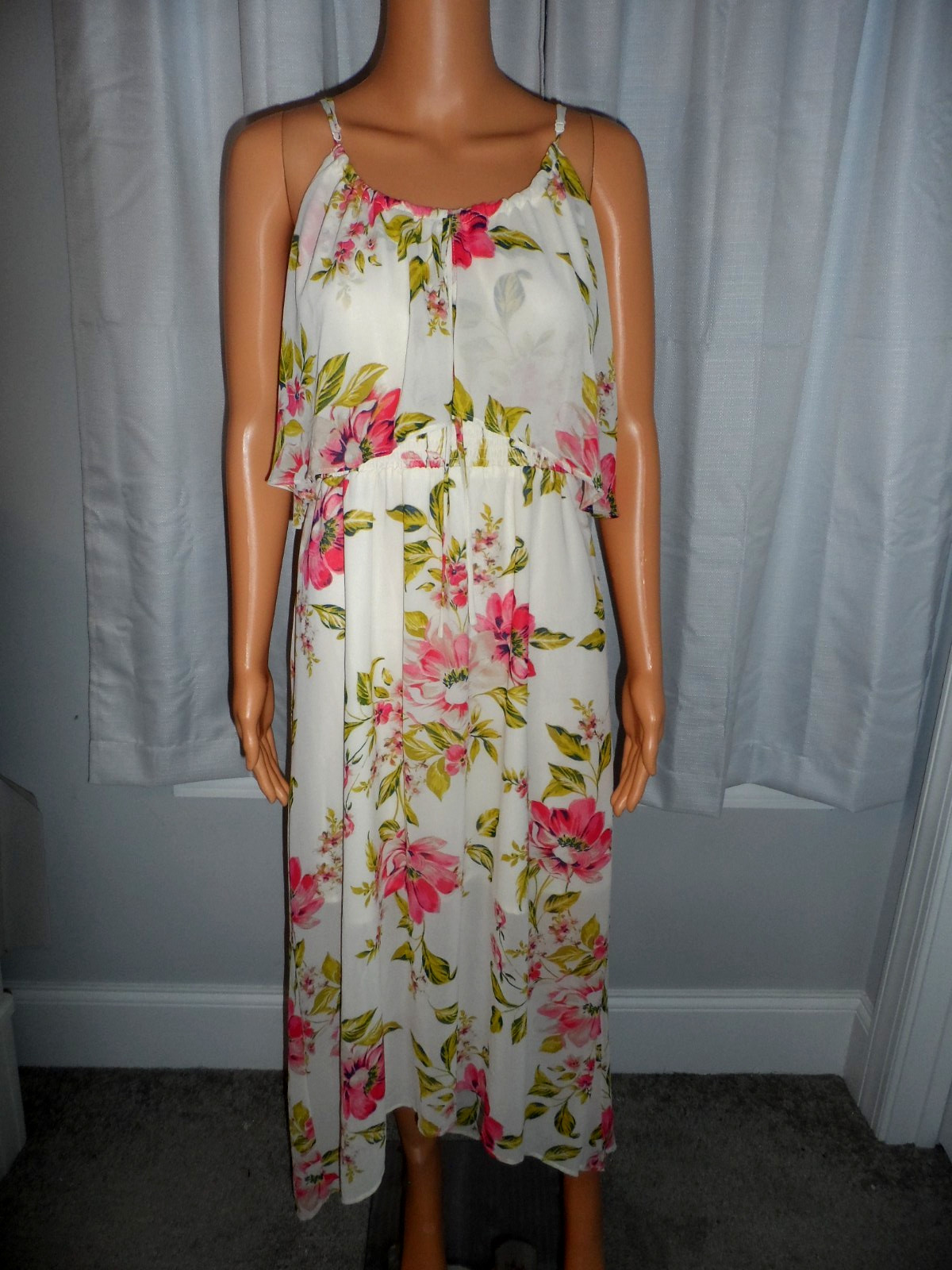 Pretty June & Hudson size L cream pink floral spaghetti strap maxi dress NWOT