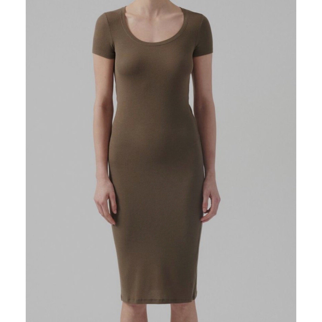 ATM Anthony Thomas Melillo Ribbed Midi Dress Olive Brown Bodycon Stretch sz XS