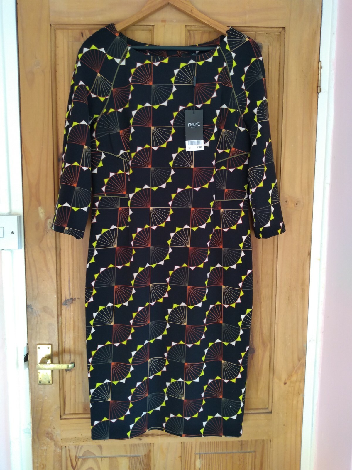 Next Black Multi Geometric Shift Dress. UK 12. Length 41 inches. BNWT