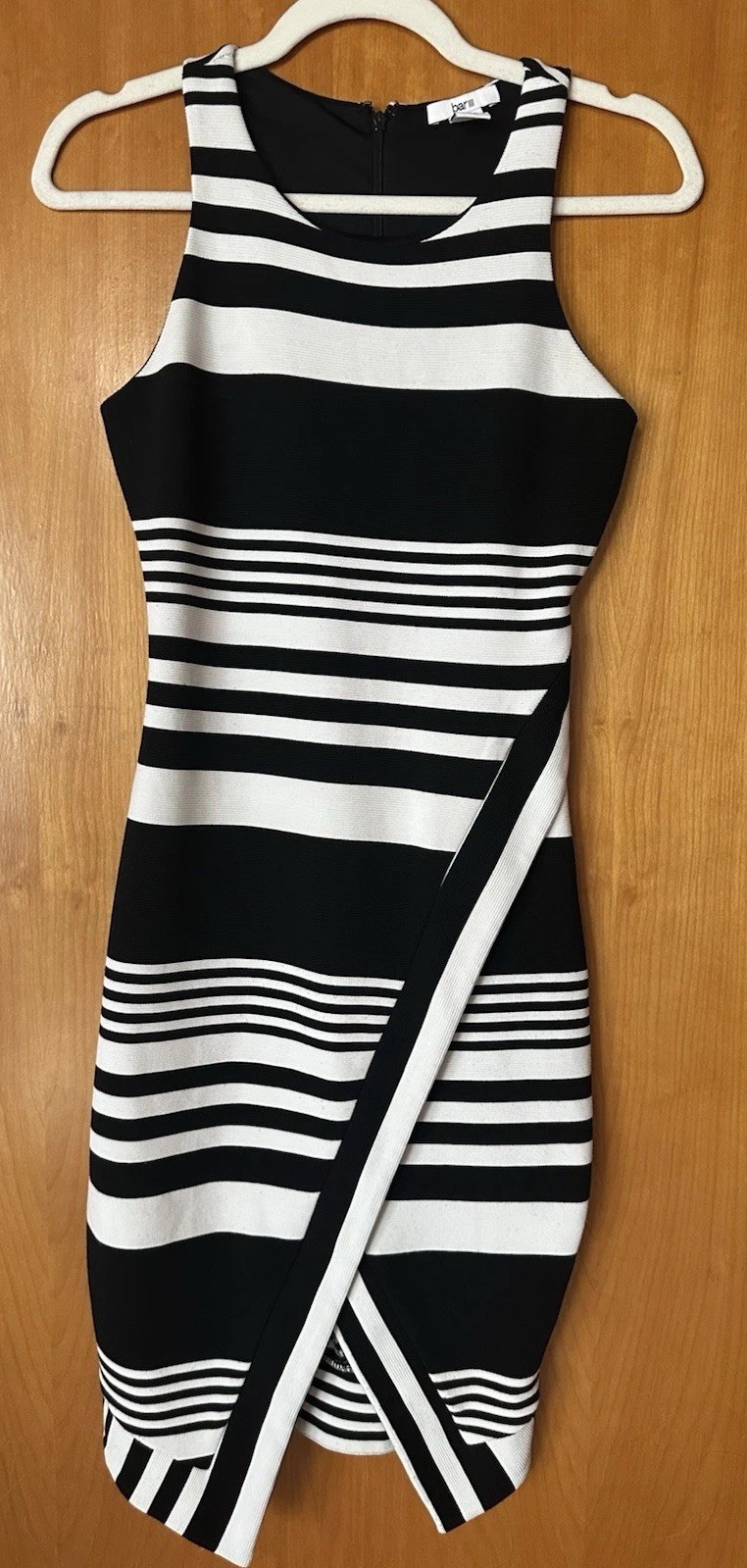 Bar III Black/White Striped Knit Scoop Neck Sleeveless Sheath Midi Dress XS