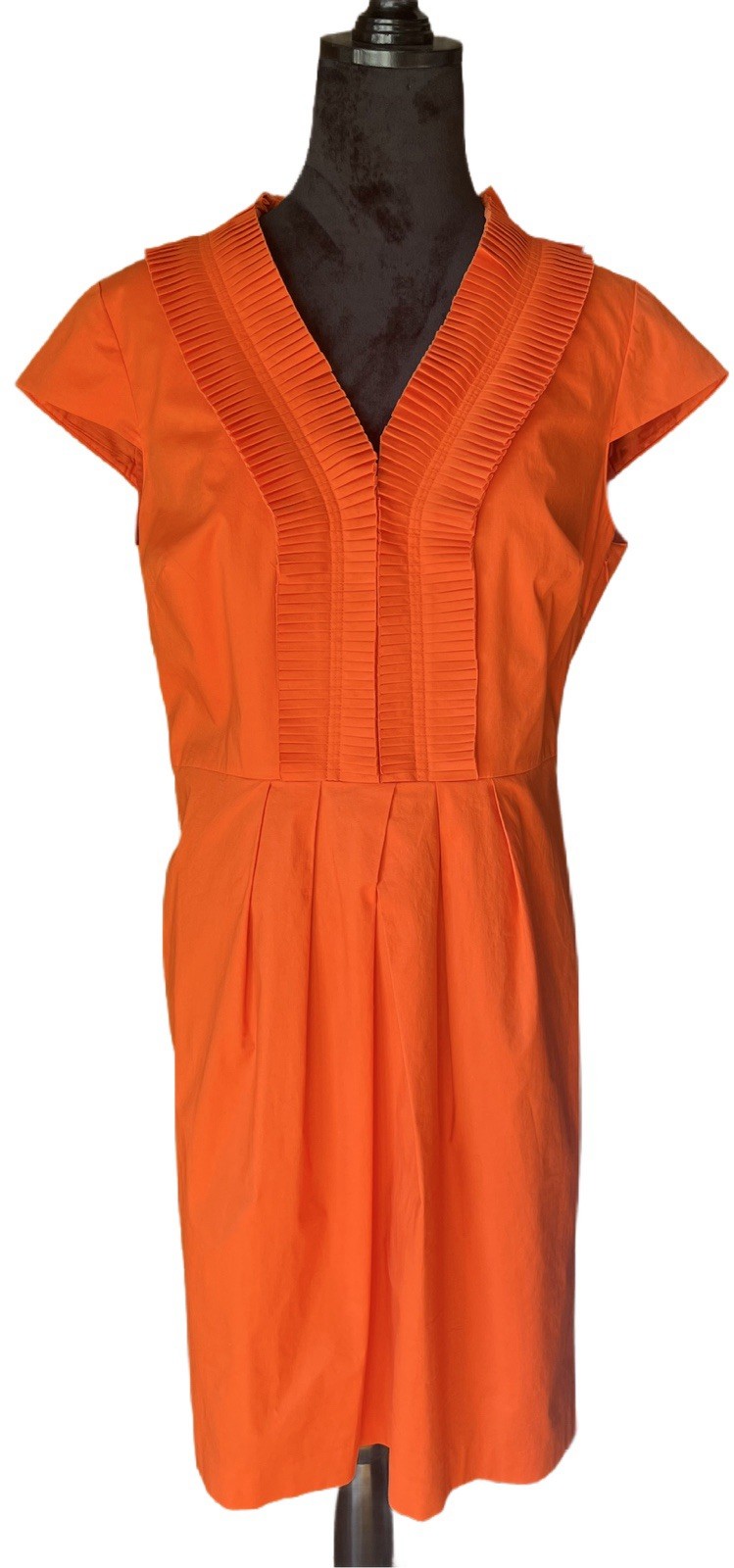 Tahari Arthur S Levine Womens Orange Ruffled Trim Cotton Sheath Dress Size 10