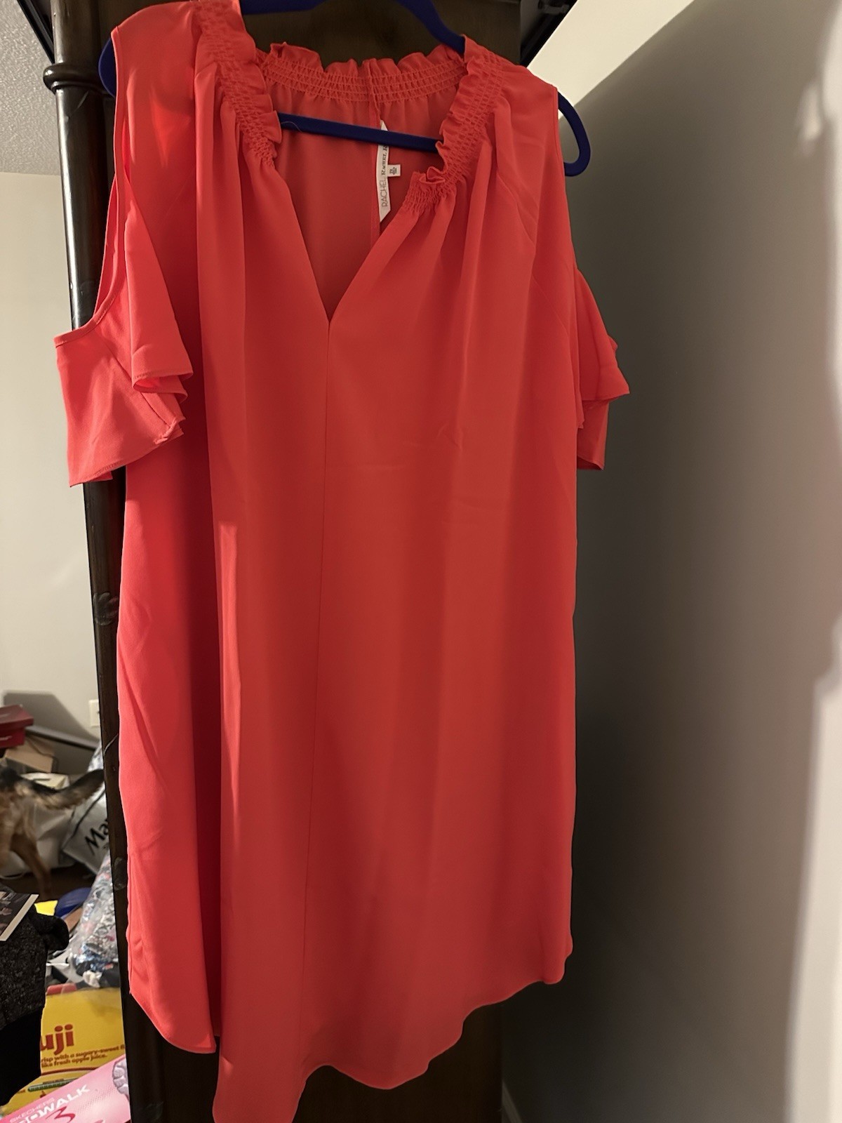 Rachel Roy 2X Orange Cold Shoulder Dress Below Knee Length EUC