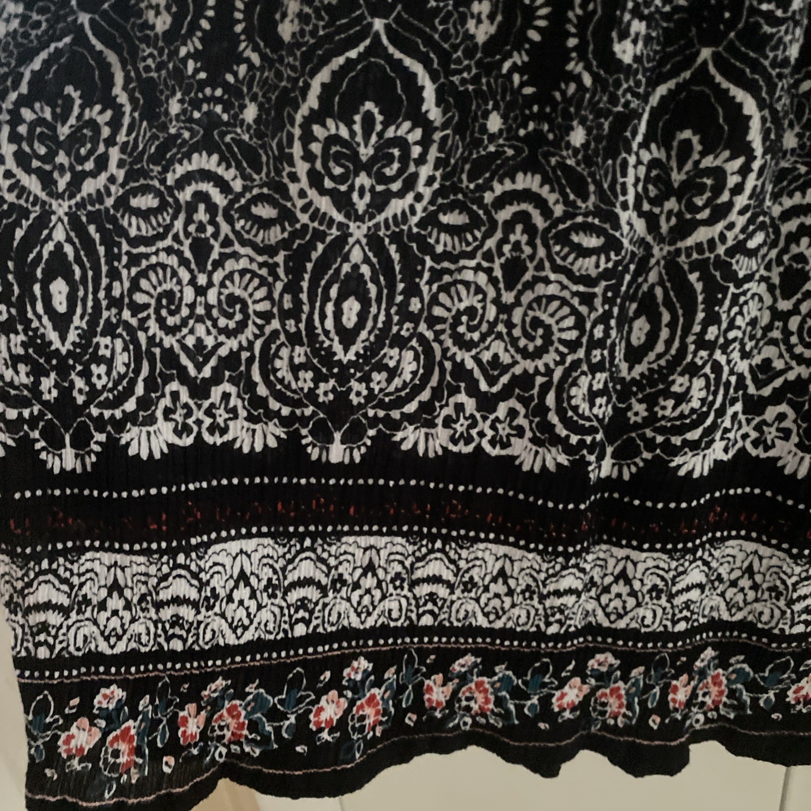 National Since 1952 Gauze Shift Dress Black Boho Floral Pockets Sz Medium India