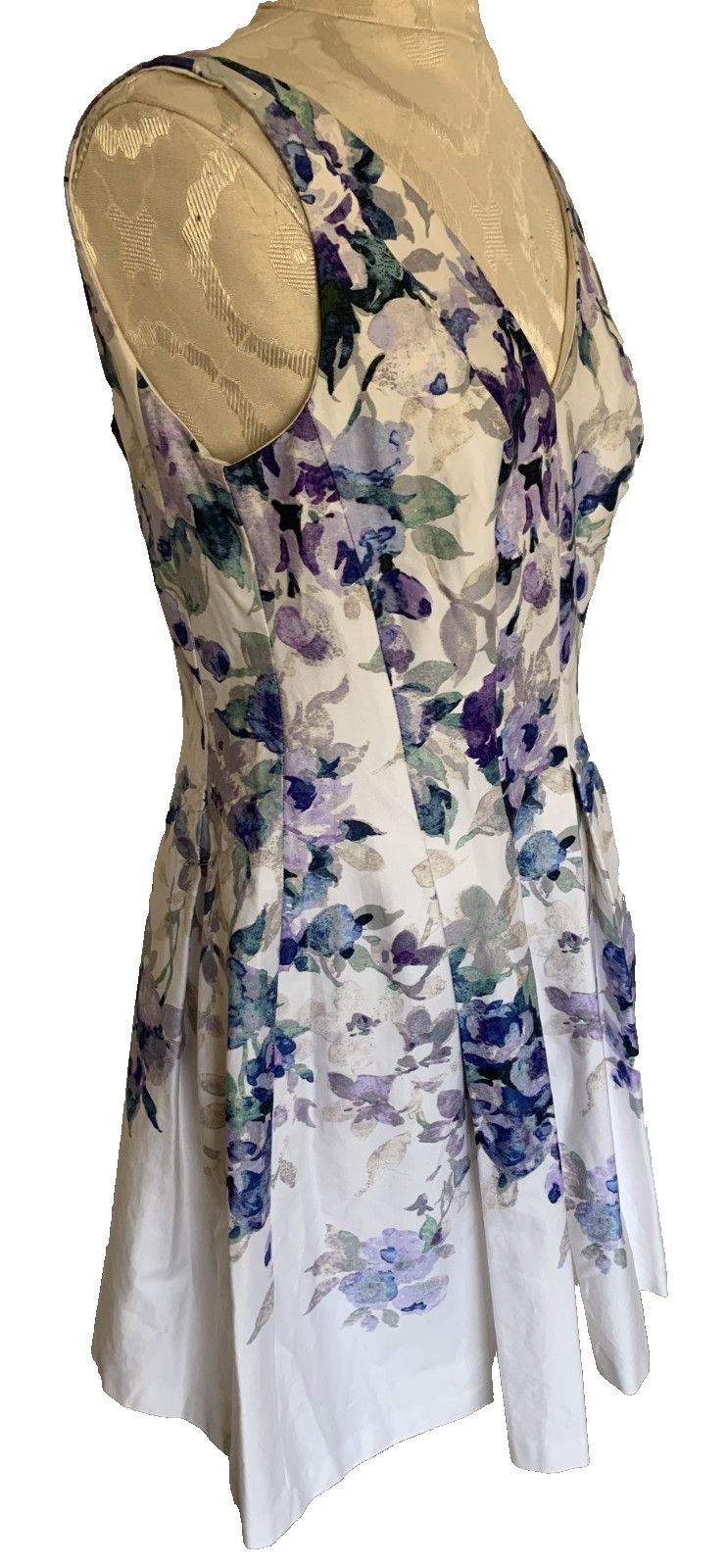 NWT RALPH LAUREN Dress White Purple Green Cotton Sleeveless V Neck Zipper 4P