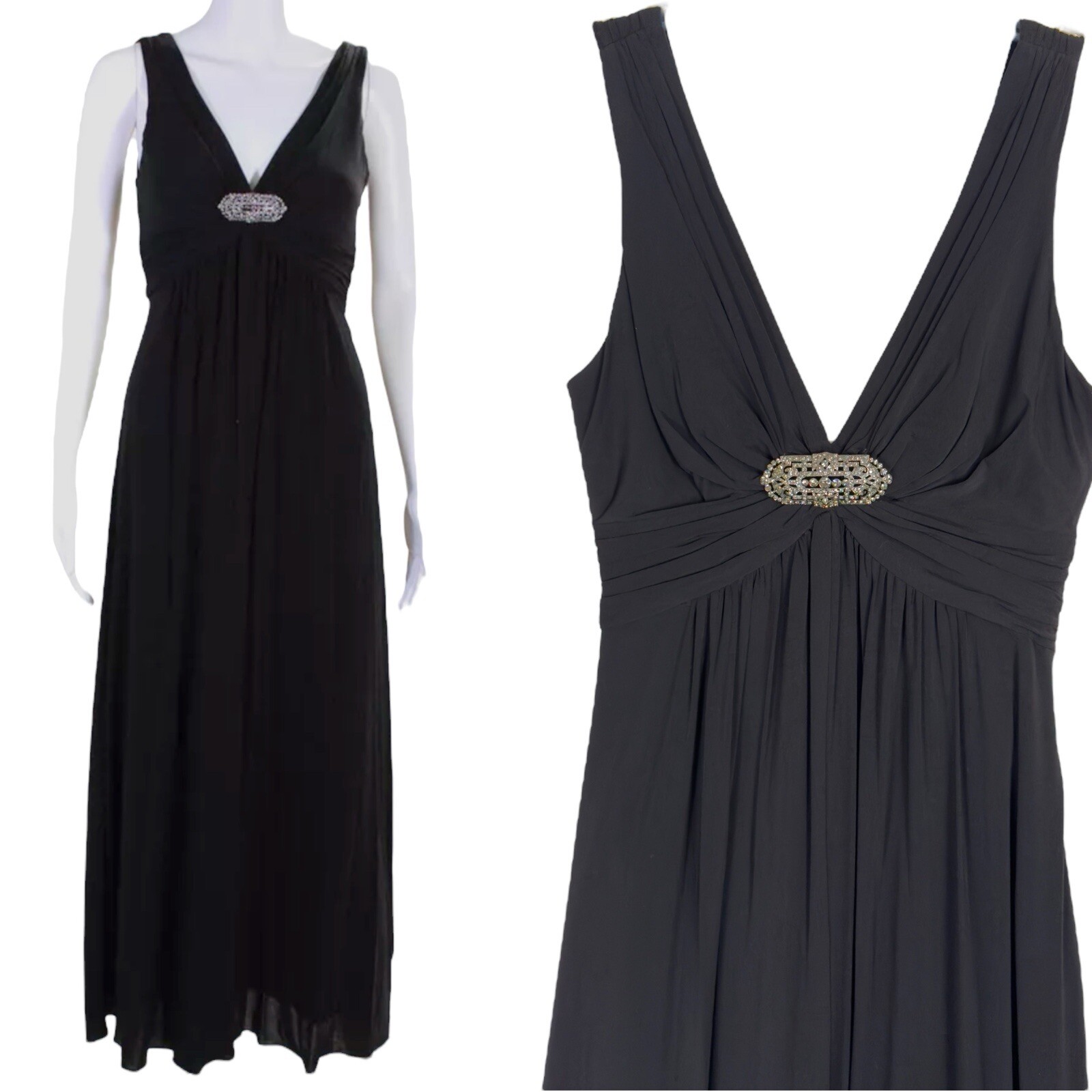 BCBGMaxAzria Black Ruched Maxi Dress Gown Size XS Jersey Ruched Formal Black Tie