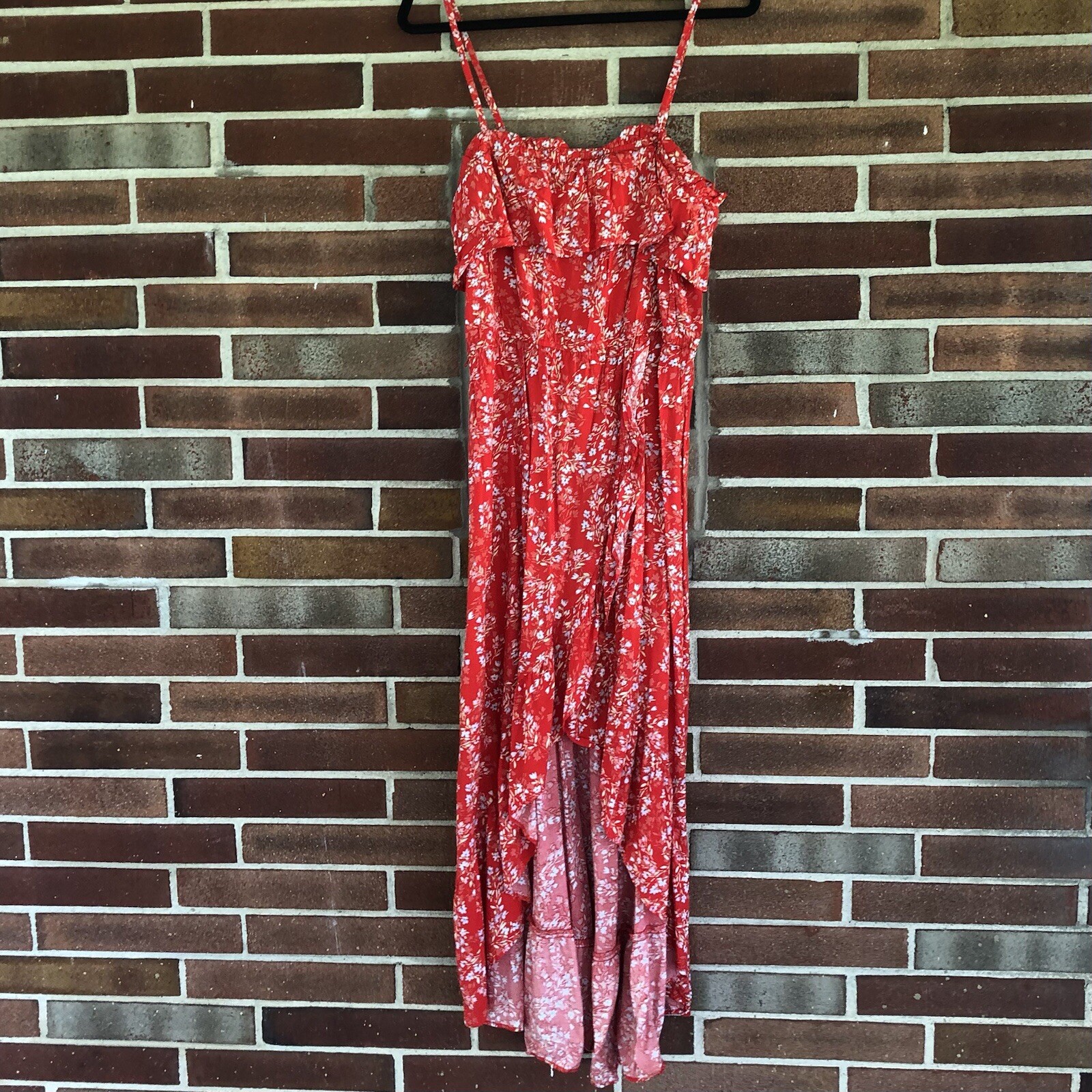 As U Wish Red Floral High Lo Tank Dress Maxi Sz L A3162