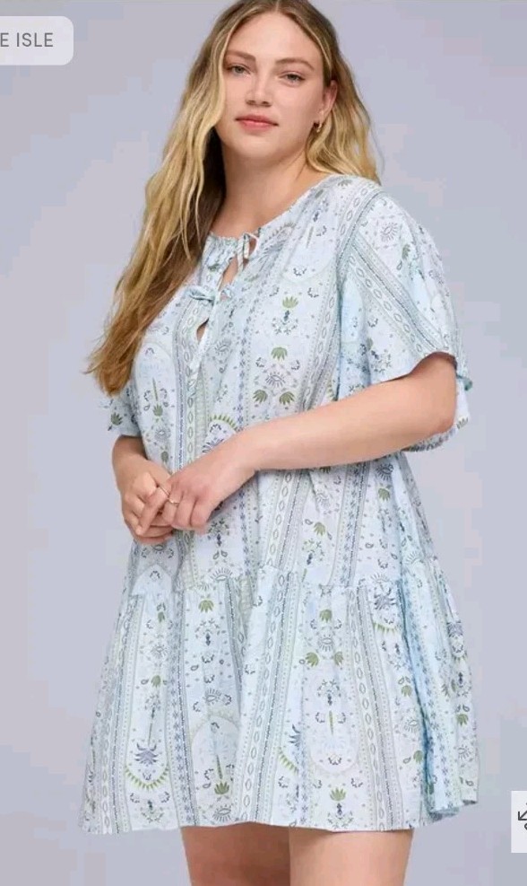 NWT BELLE ISLE BY TORRID Blue Palms Short Sleeve Popover Mini Dress Sz 2 2X 18